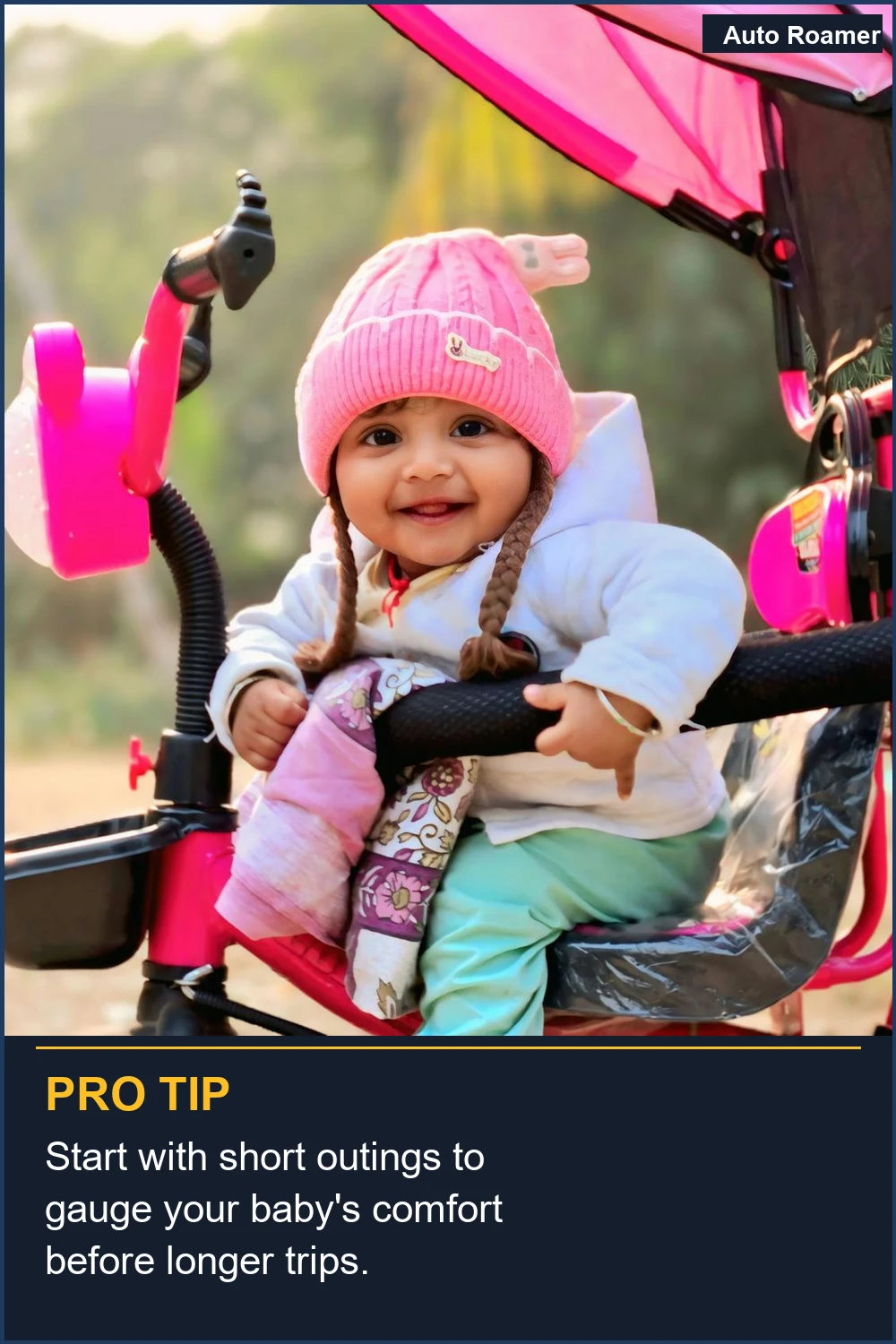 Start with short outings to gauge your baby's comfort before longer trips.