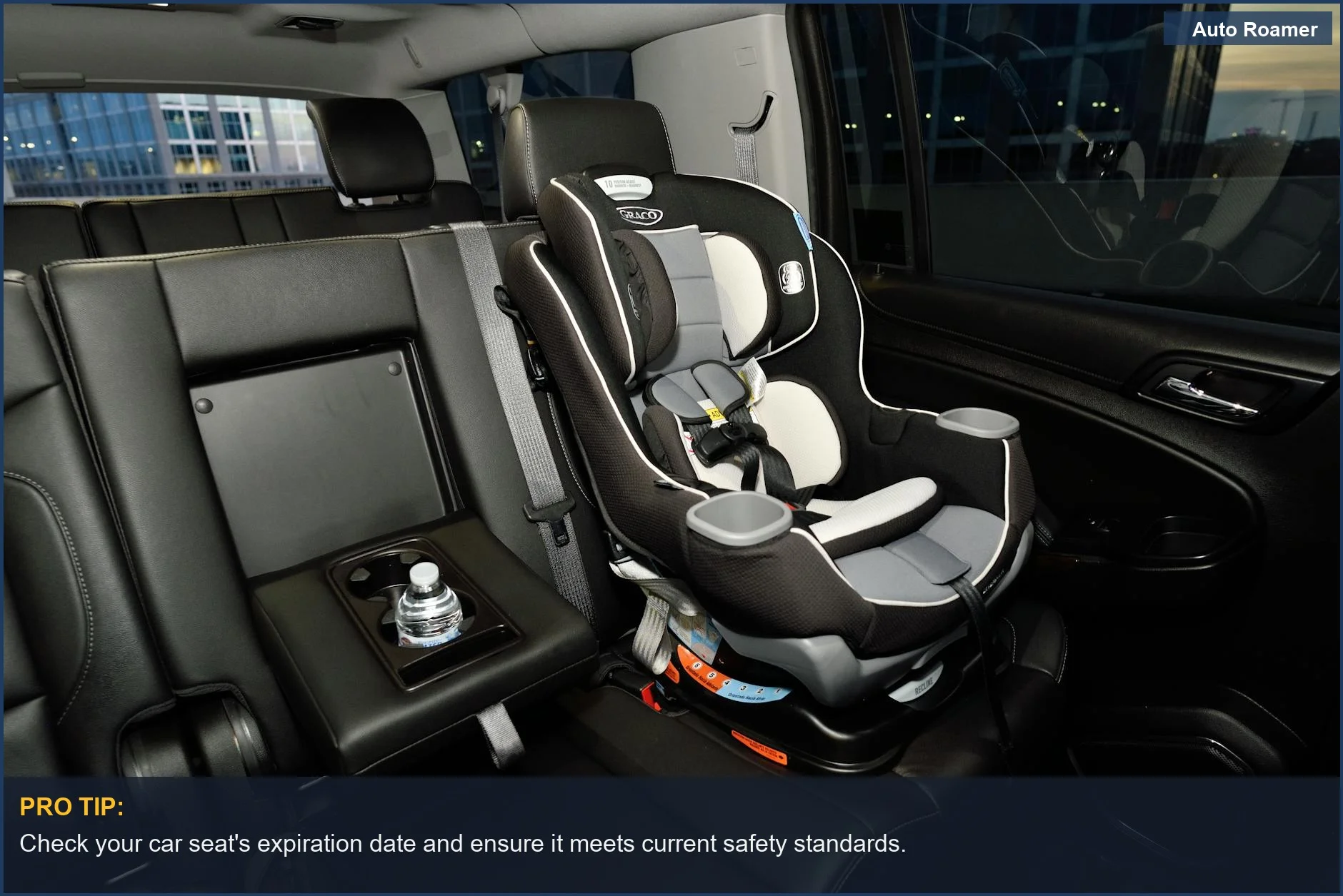 Secure child car seat installed in a modern vehicle for safe traveling with baby.