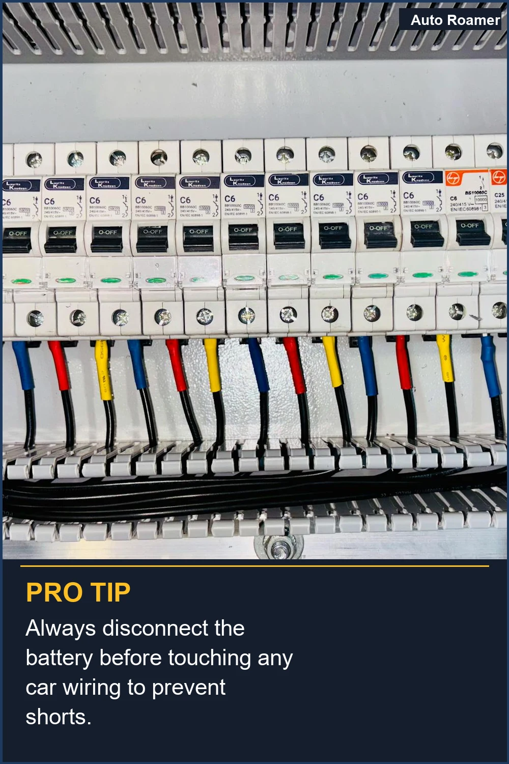 Always disconnect the battery before touching any car wiring to prevent shorts.