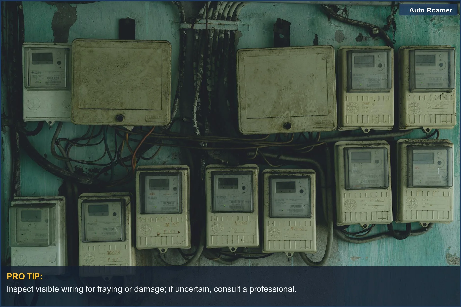 Aging, rusty electrical panels highlight the risks of unknown car electrical history.