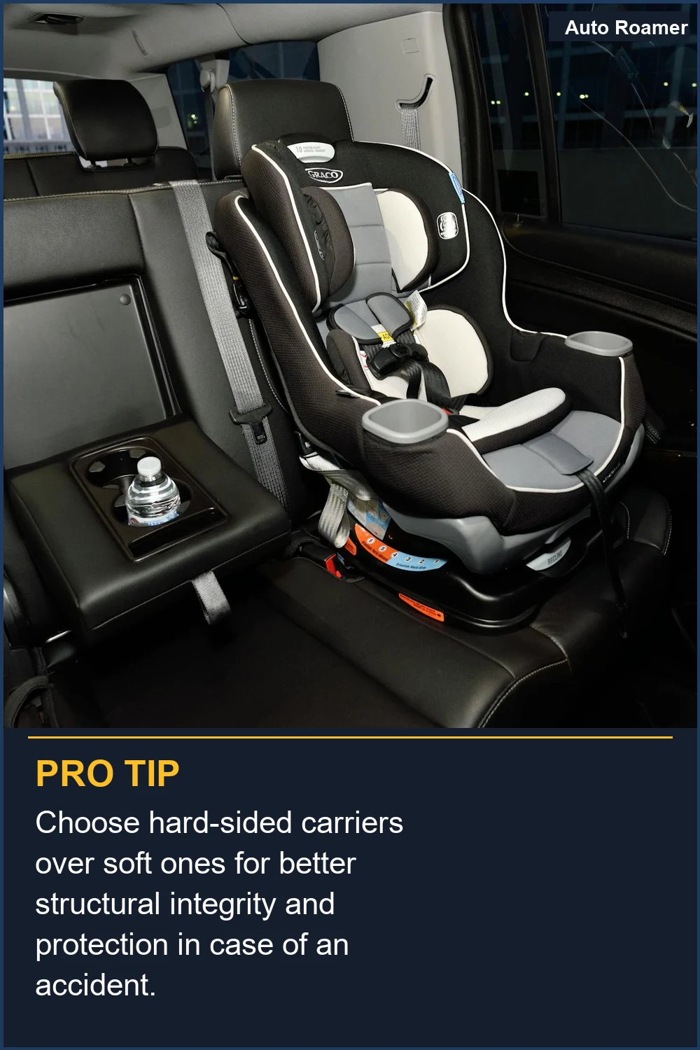 Choose hard-sided carriers over soft ones for better structural integrity and protection in case of an accident.