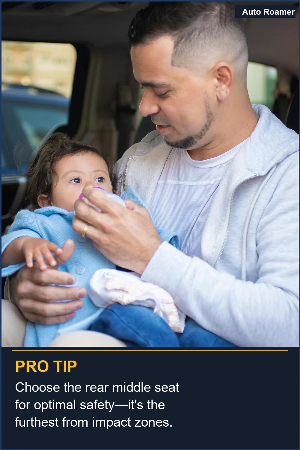 Choose the rear middle seat for optimal safety--it's the furthest from impact zones.