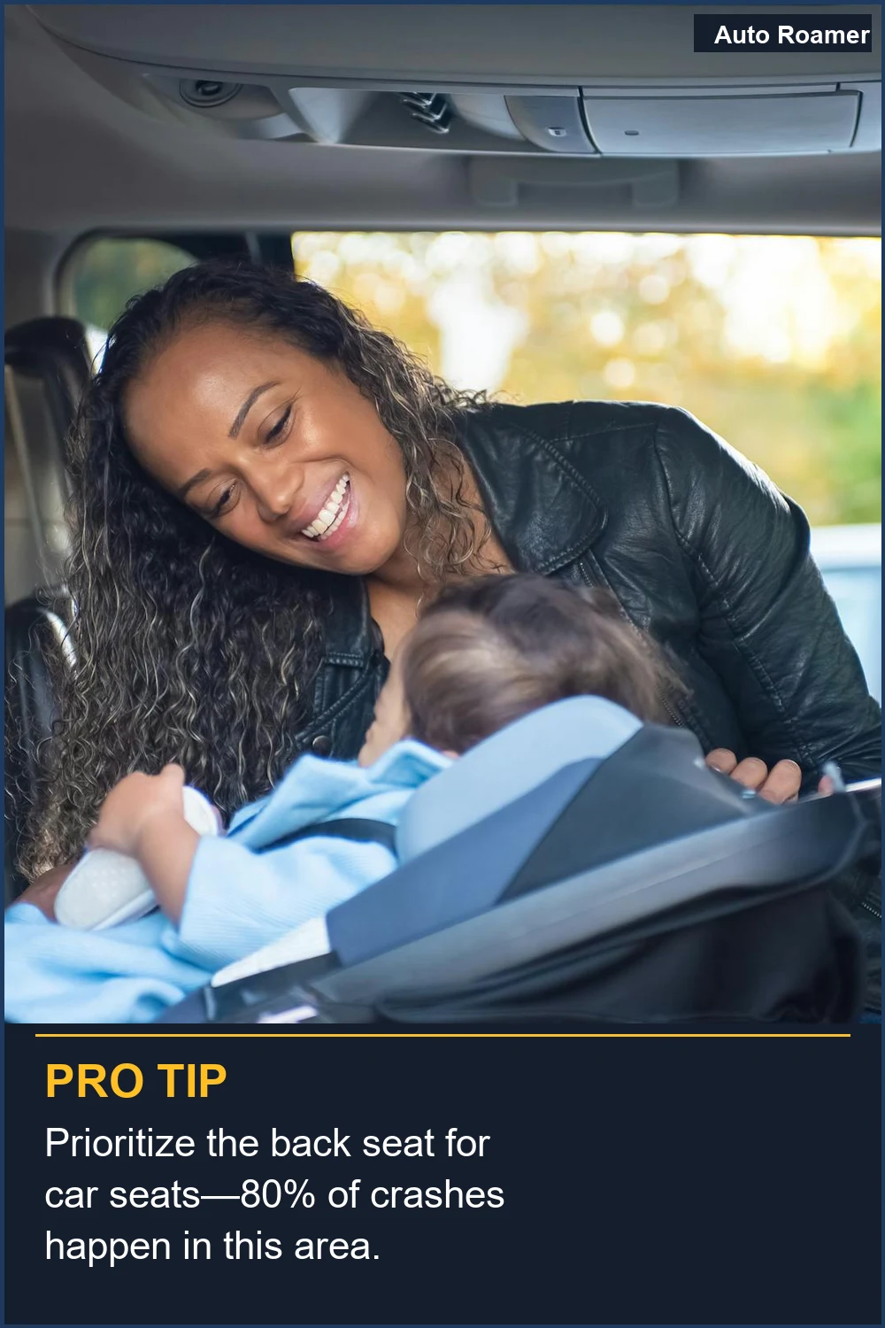 Prioritize the back seat for car seats--80% of crashes happen in this area.