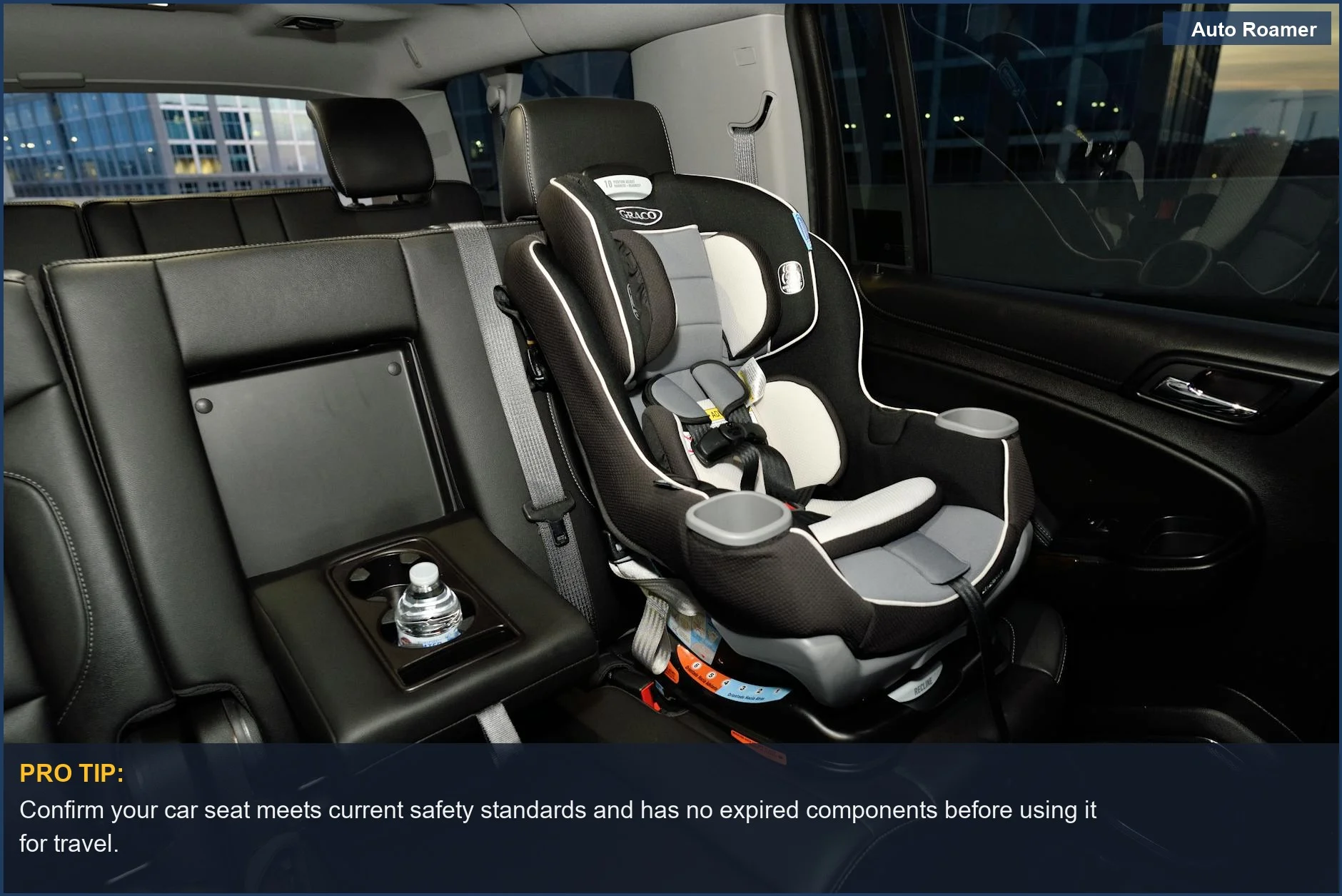 Secure car seat properly installed in a modern car's back seat, vital for family travel safety.