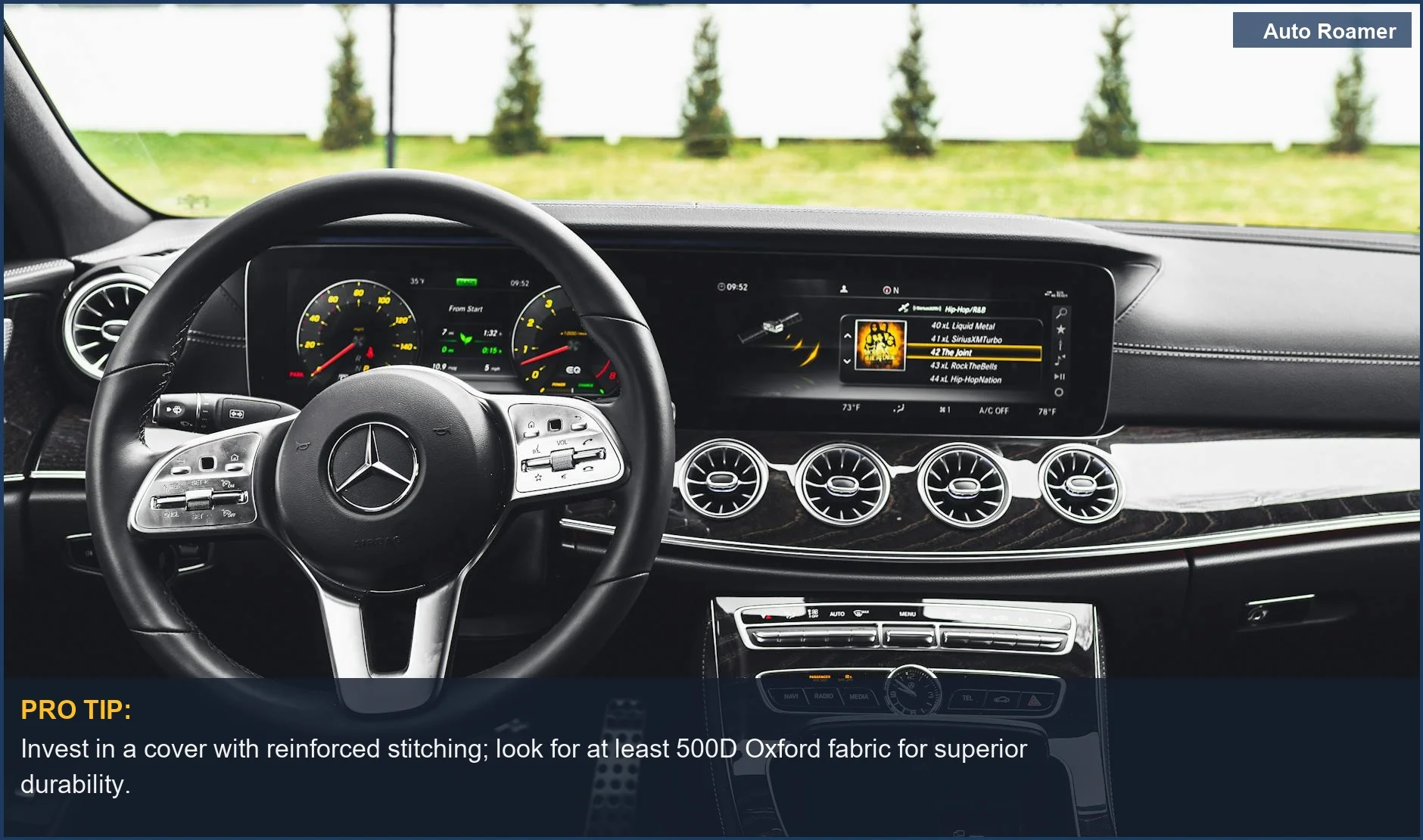 Luxurious Mercedes Benz car interior highlighting advanced safety features for secure pet travel.