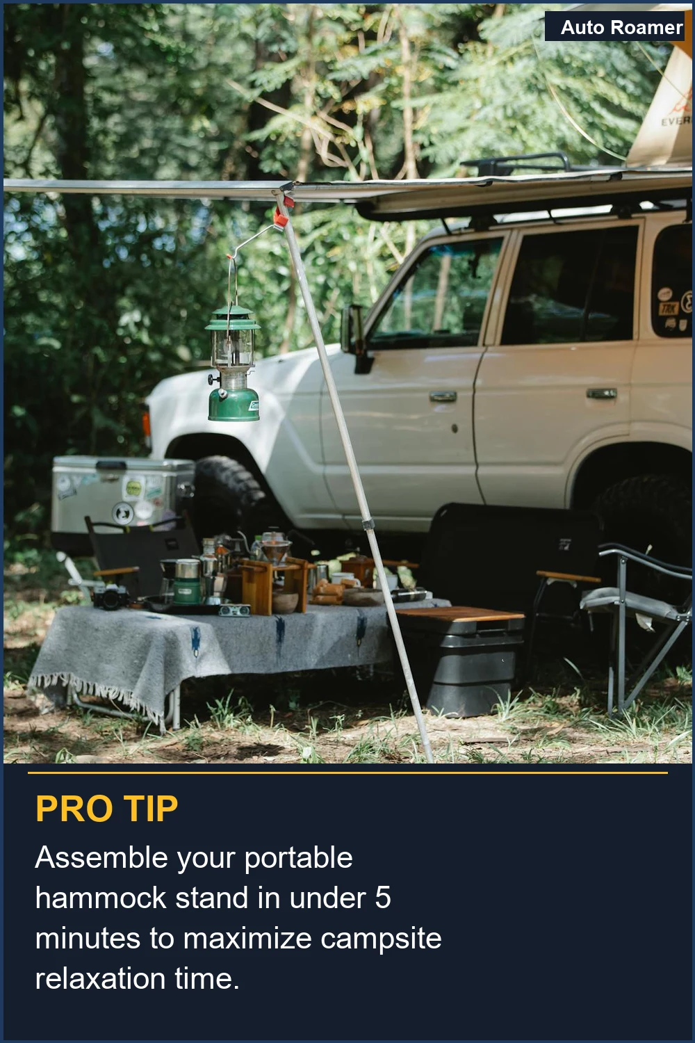 Assemble your portable hammock stand in under 5 minutes to maximize campsite relaxation time.