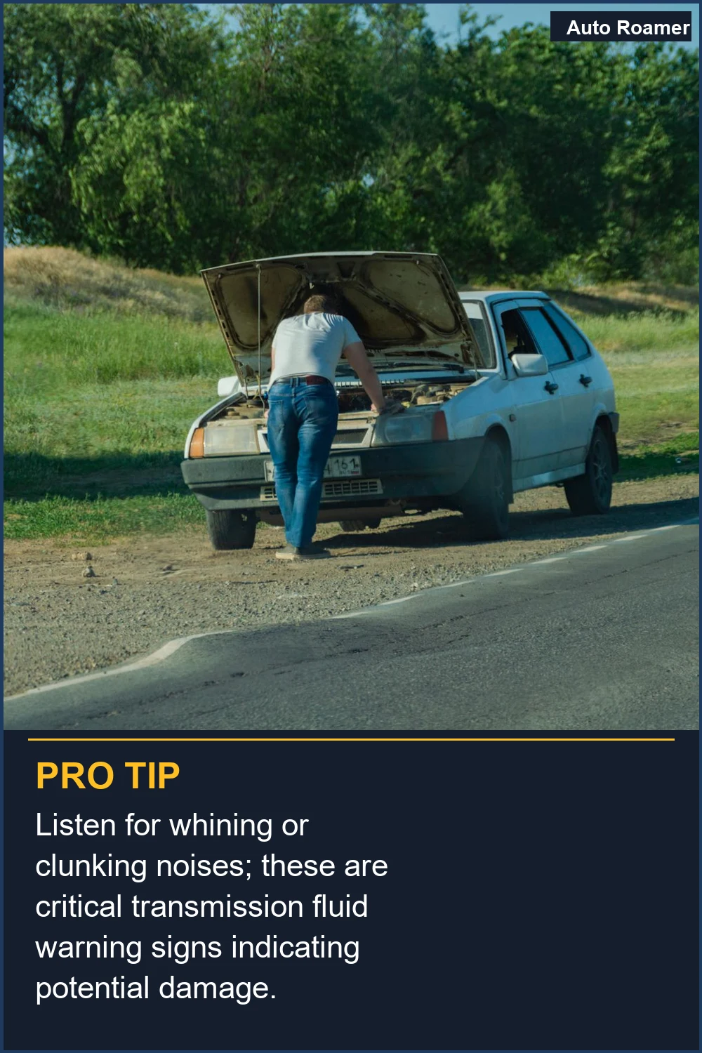 Escucha ruidos de gemido o golpeteo; estas son señales críticas de advertencia del líquido de transmisión que indican un posible daño.