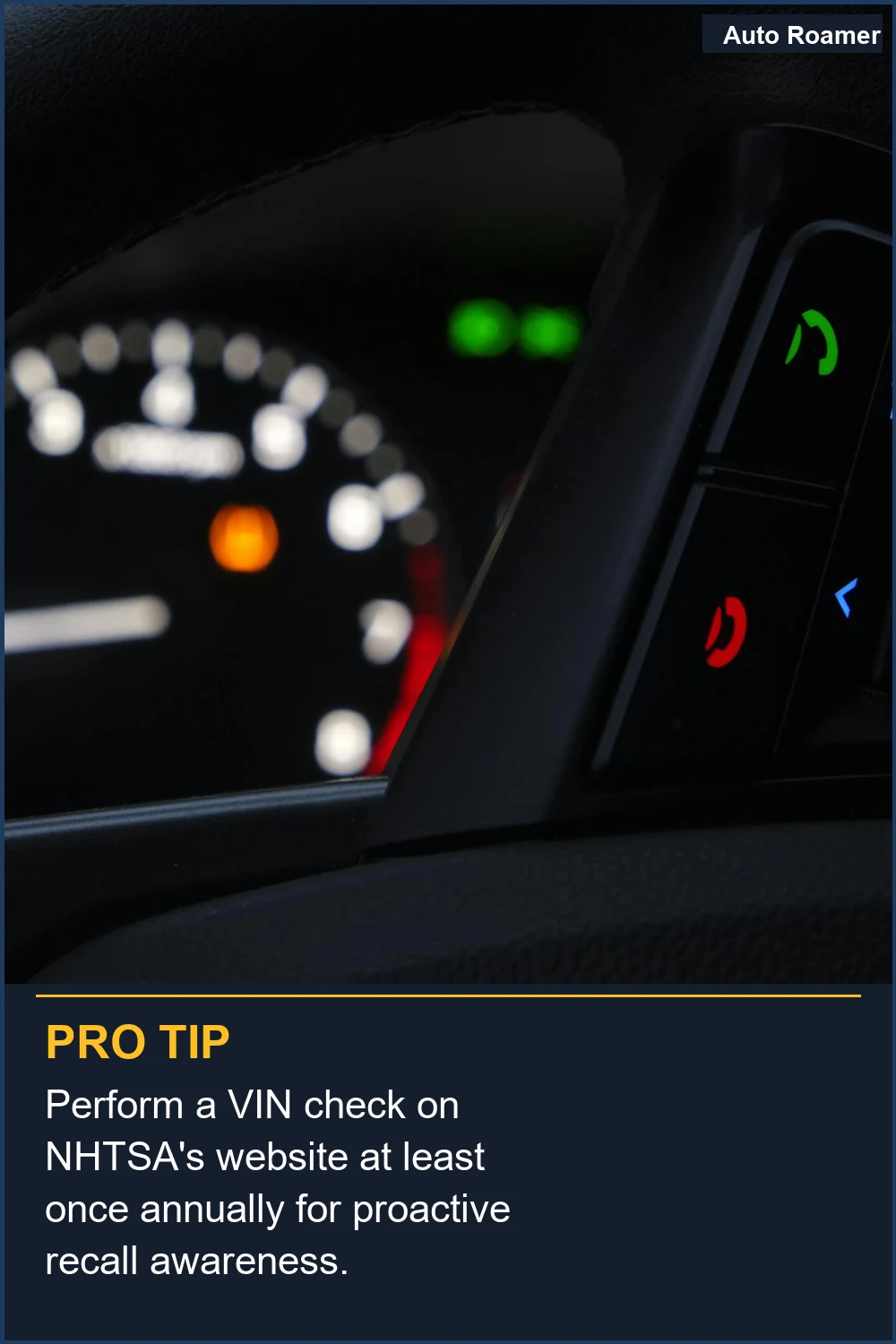 Perform a VIN check on NHTSA's website at least once annually for proactive recall awareness.