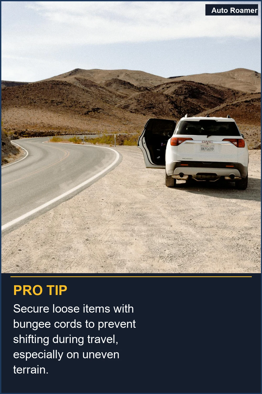 Secure loose items with bungee cords to prevent shifting during travel, especially on uneven terrain.