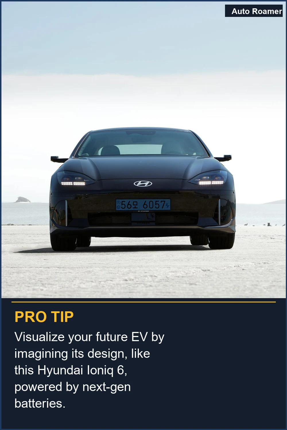 Visualiza tu futuro vehículo eléctrico imaginando su diseño, como este Hyundai Ioniq 6, impulsado por baterías de próxima generación.