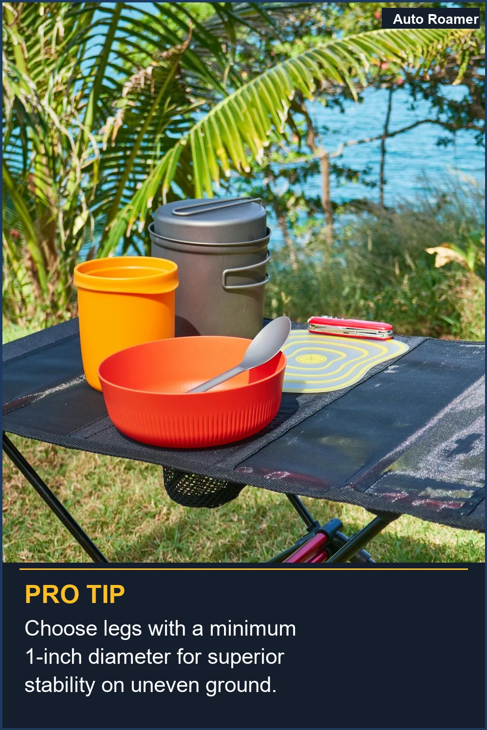 Choose legs with a minimum 1-inch diameter for superior stability on uneven ground.