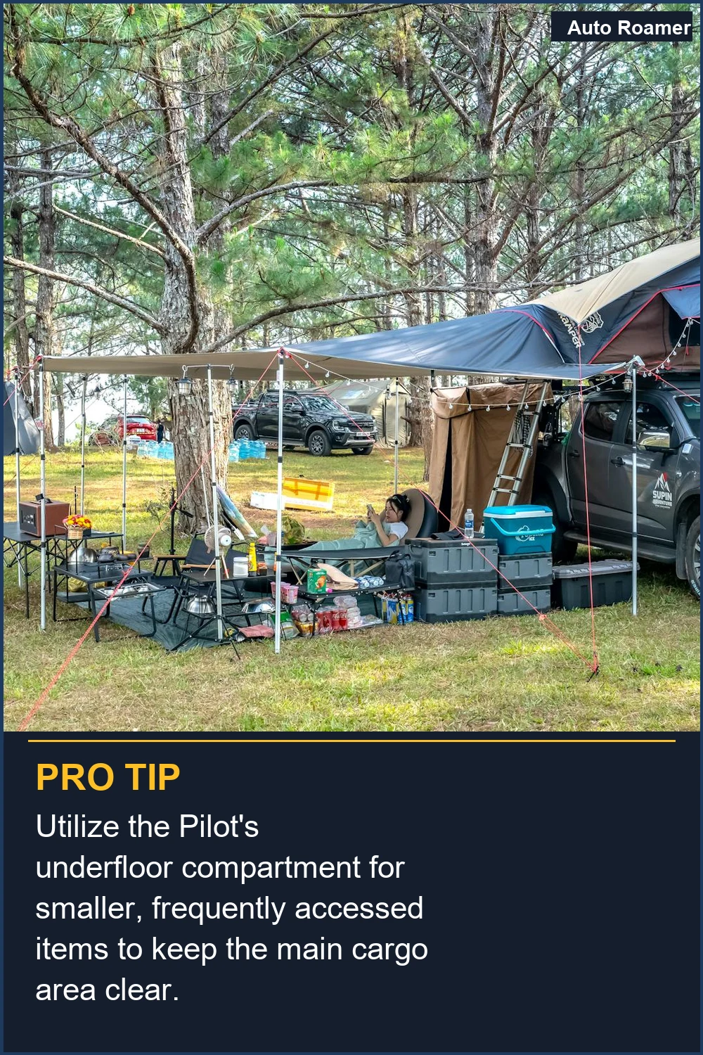 Utilize the Pilot's underfloor compartment for smaller, frequently accessed items to keep the main cargo area clear.