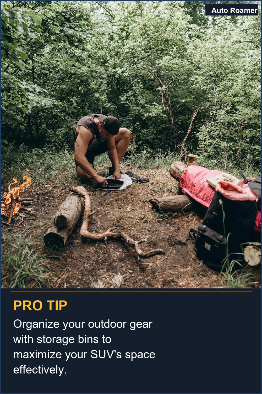 Organize your outdoor gear with storage bins to maximize your SUV's space effectively.