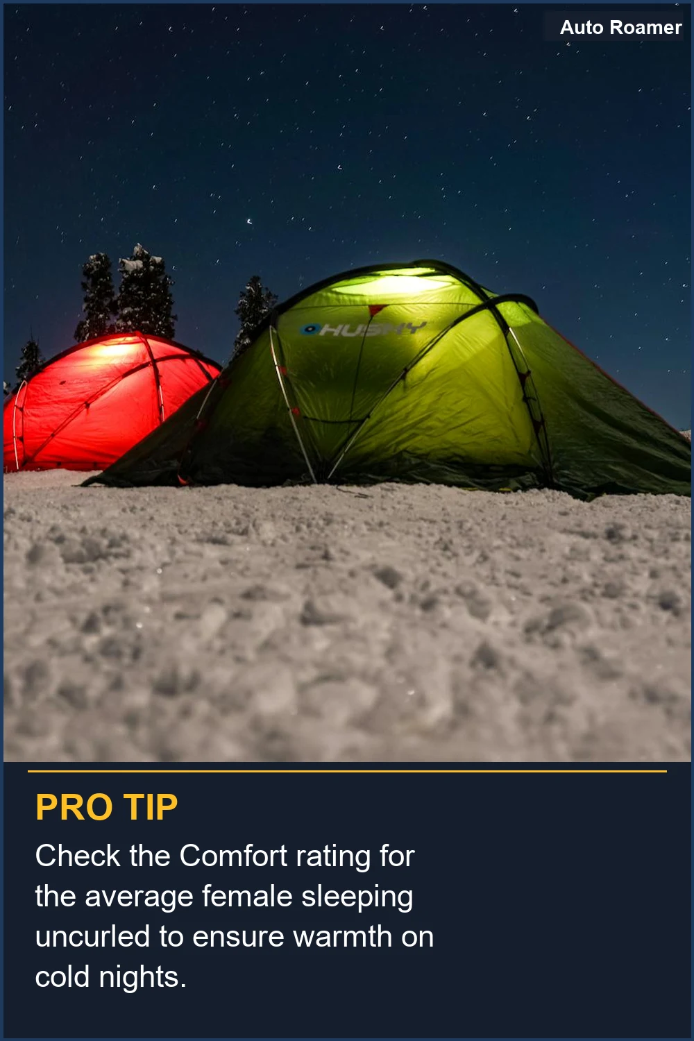 Check the Comfort rating for the average female sleeping uncurled to ensure warmth on cold nights.