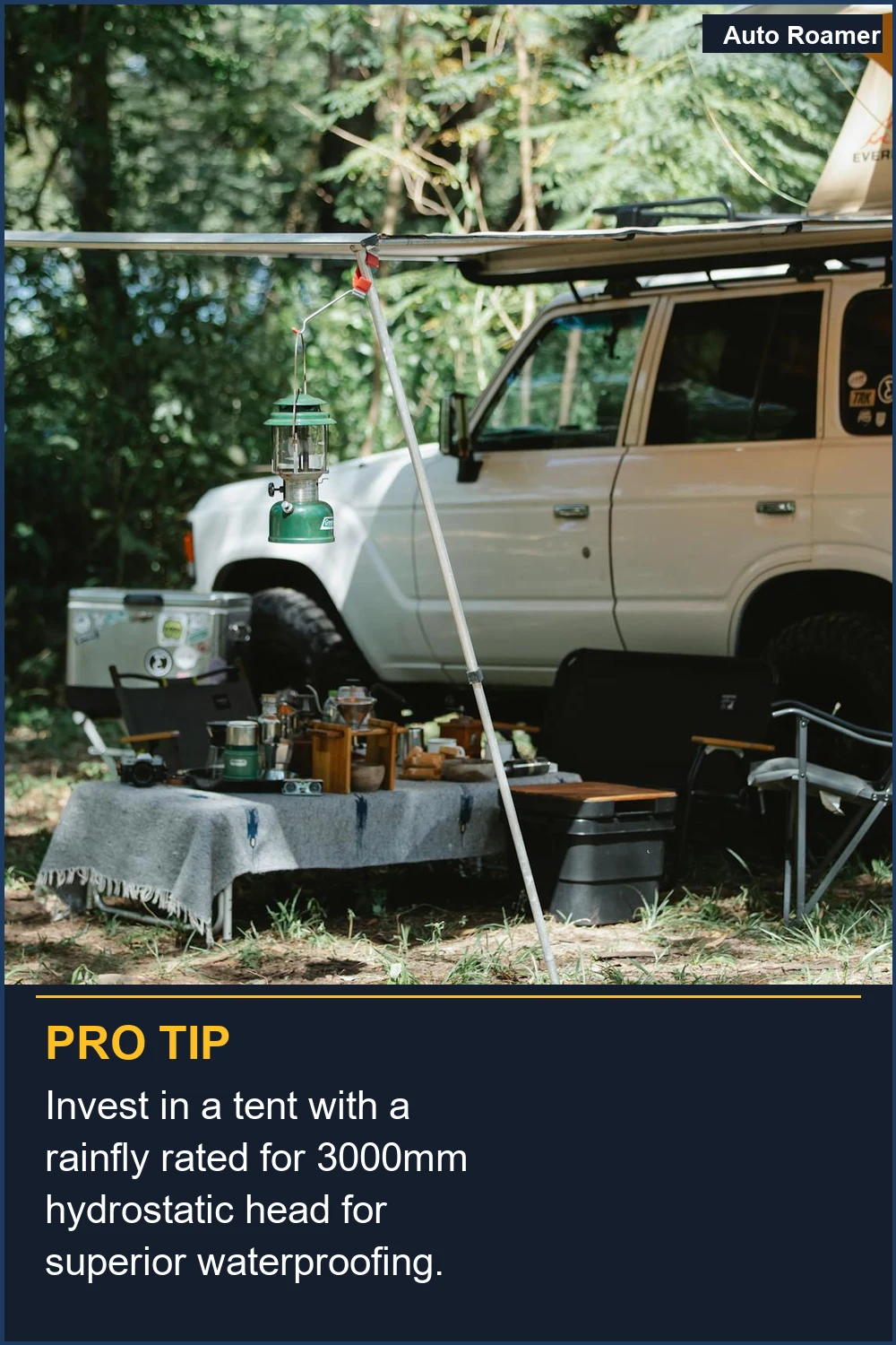 Invest in a tent with a rainfly rated for 3000mm hydrostatic head for superior waterproofing.