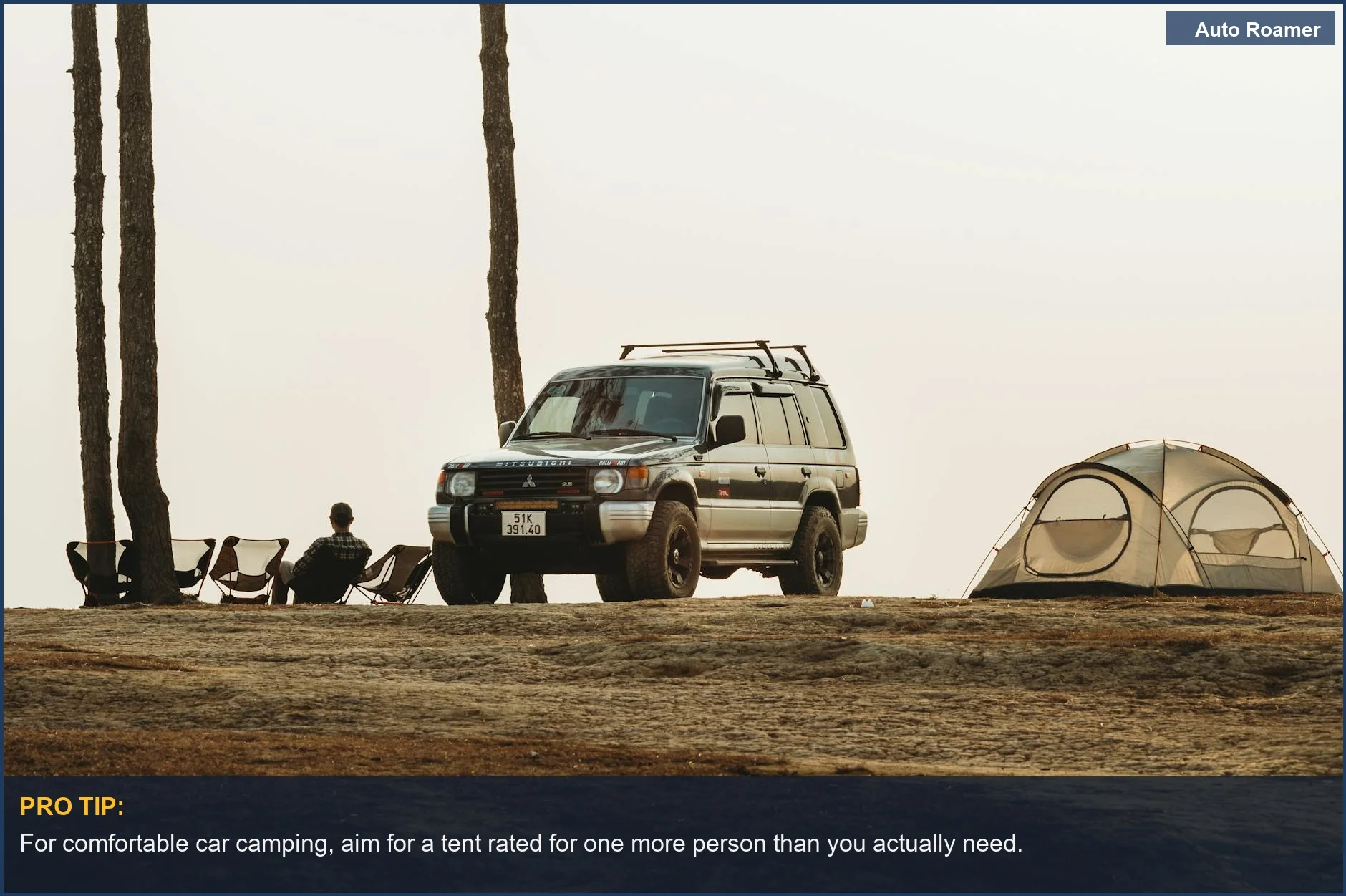 Spacious car camping tent set up next to an SUV, perfect for 3 people.