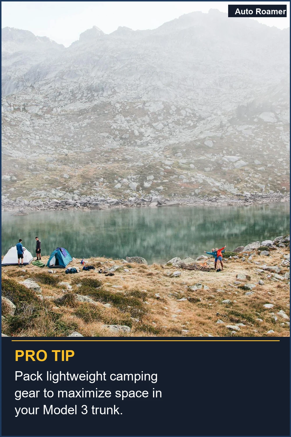 Pack lightweight camping gear to maximize space in your Model 3 trunk.