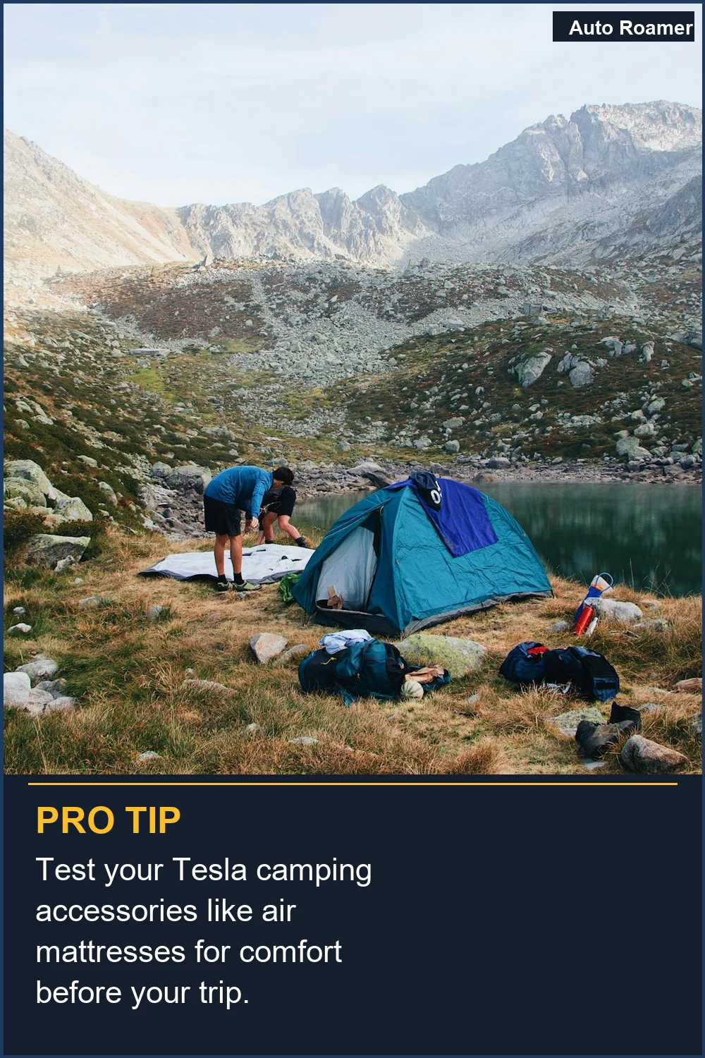 Test your Tesla camping accessories like air mattresses for comfort before your trip.