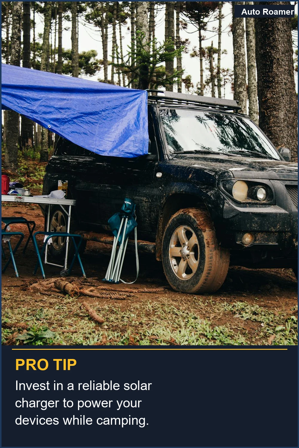 Invest in a reliable solar charger to power your devices while camping.