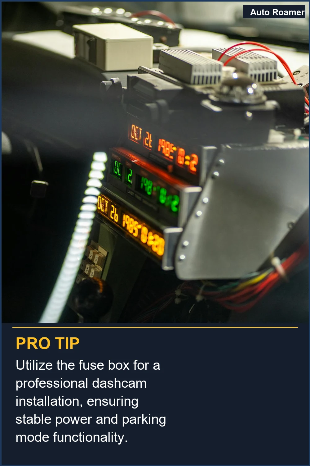 Utilize the fuse box for a professional dashcam installation, ensuring stable power and parking mode functionality.