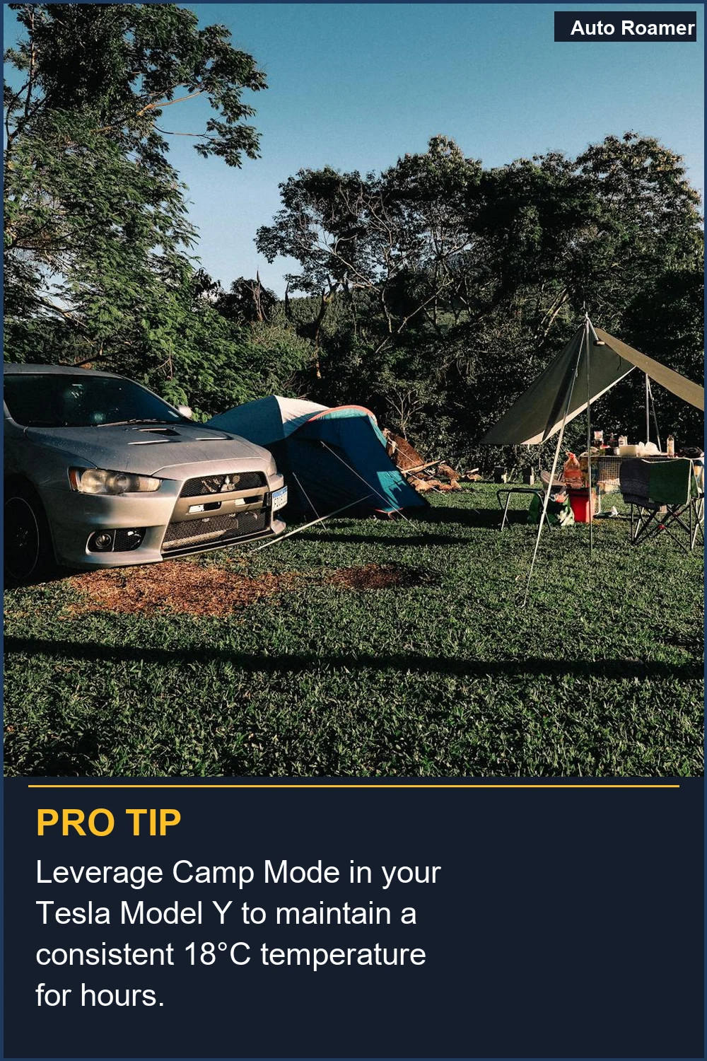 Leverage Camp Mode in your Tesla Model Y to maintain a consistent 18°C temperature for hours.