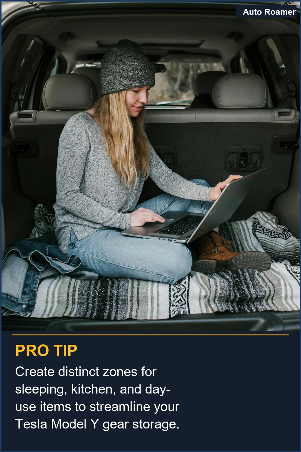 Create distinct zones for sleeping, kitchen, and day-use items to streamline your Tesla Model Y gear storage.