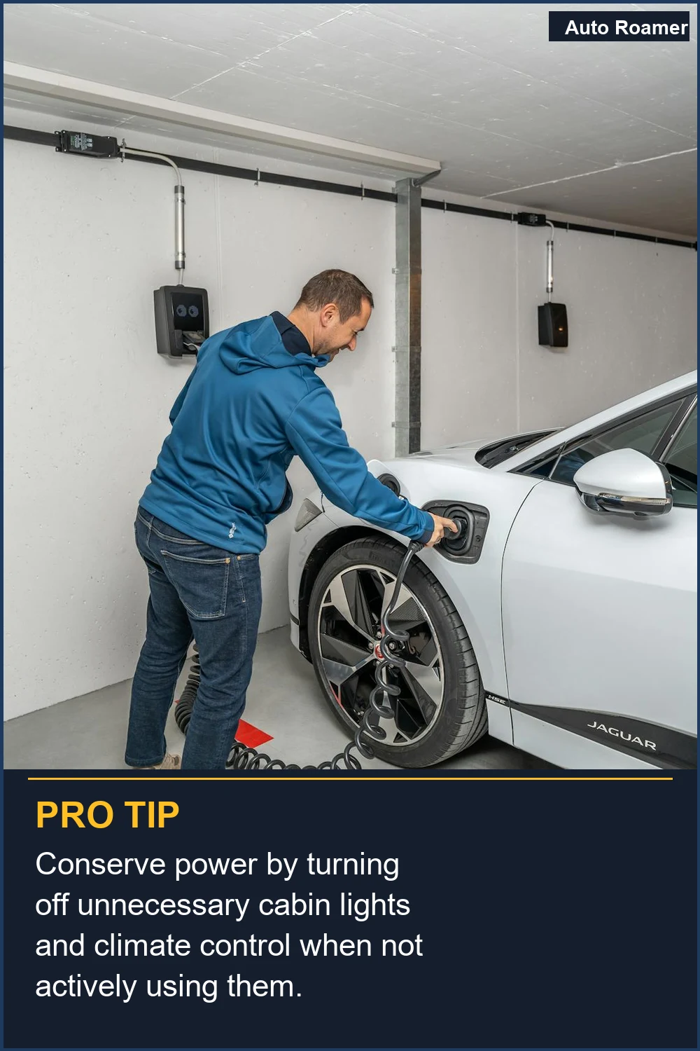 Conserve power by turning off unnecessary cabin lights and climate control when not actively using them.
