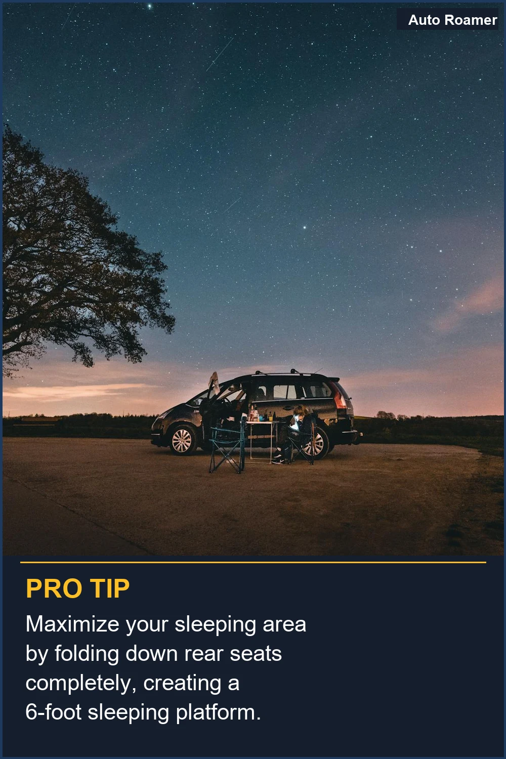 Maximize your sleeping area by folding down rear seats completely, creating a 6-foot sleeping platform.