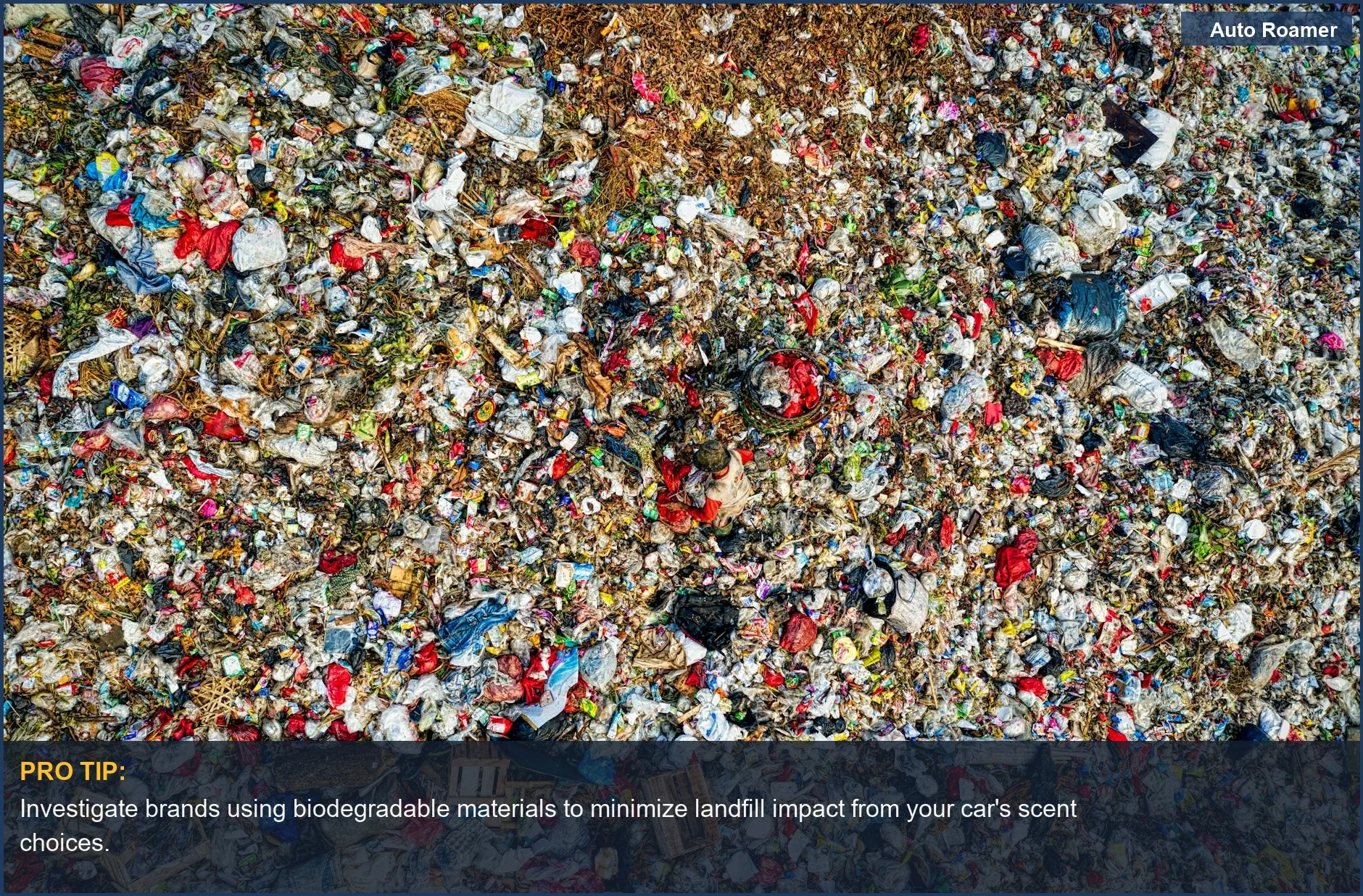 Aerial view of a vast urban landfill filled with mixed garbage, highlighting disposable product waste.