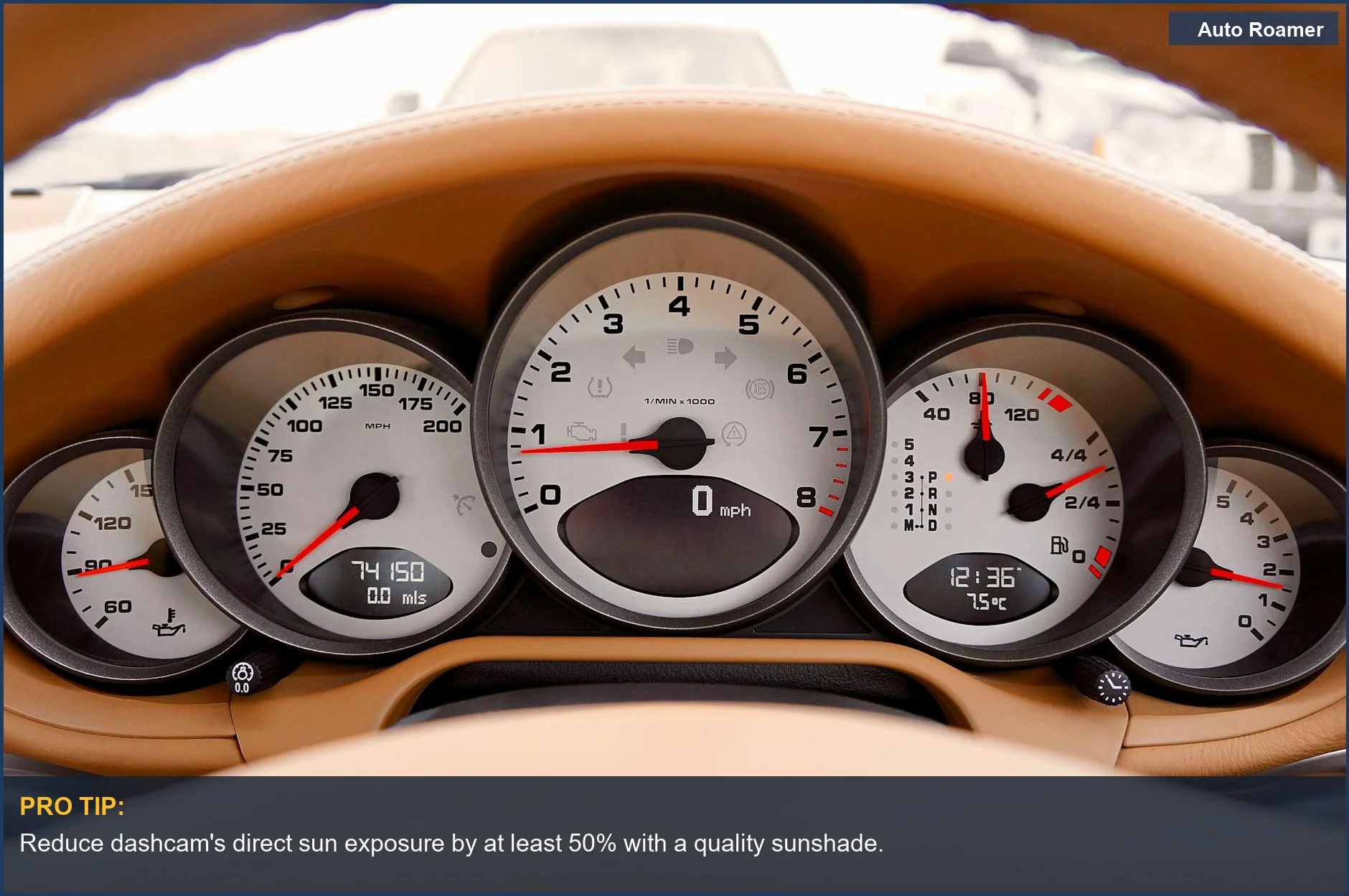 Dashcam dashboard view shows extreme temperatures impacting car electronics and components.