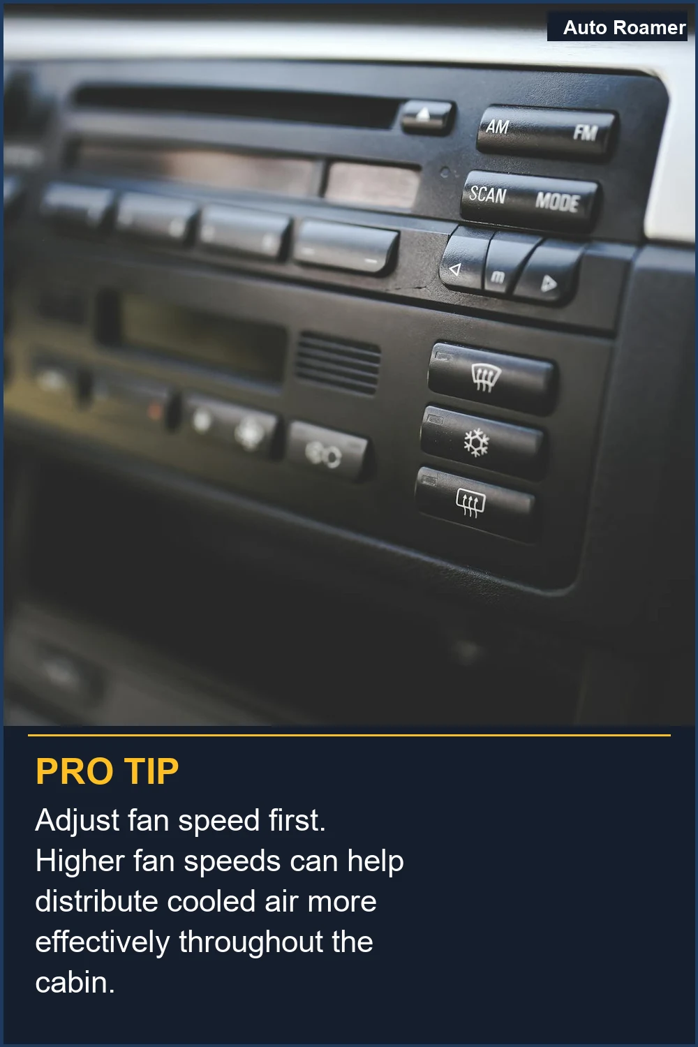Adjust fan speed first. Higher fan speeds can help distribute cooled air more effectively throughout the cabin.