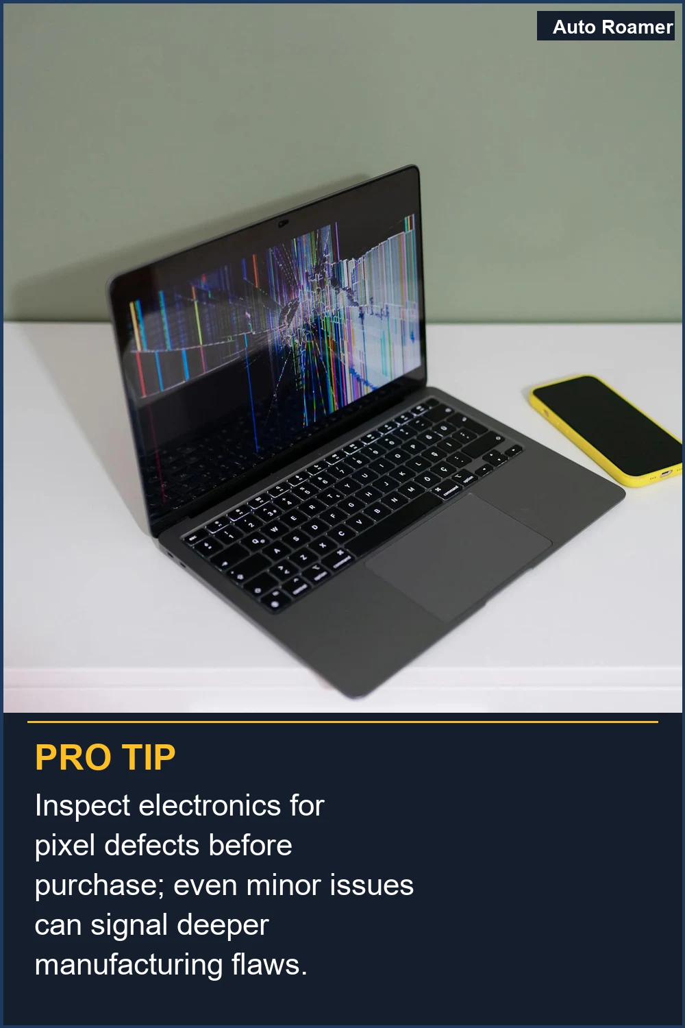 Inspect electronics for pixel defects before purchase; even minor issues can signal deeper manufacturing flaws.