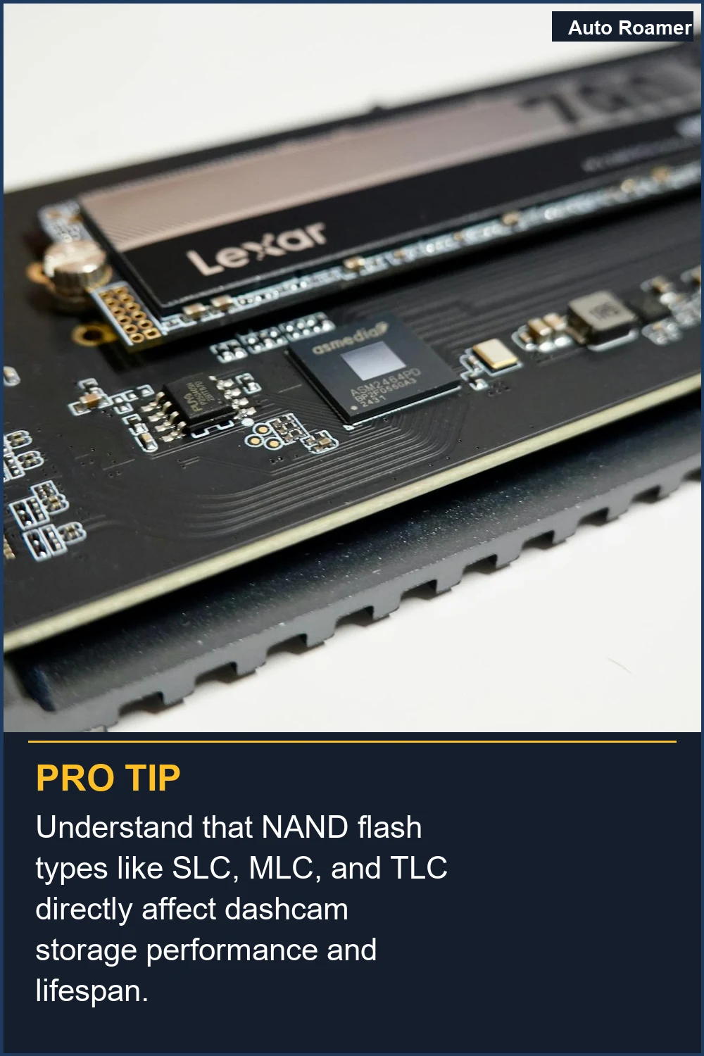 Comprende que los tipos de memoria NAND como SLC, MLC y TLC afectan directamente el rendimiento y la vida útil del almacenamiento de la dashcam.