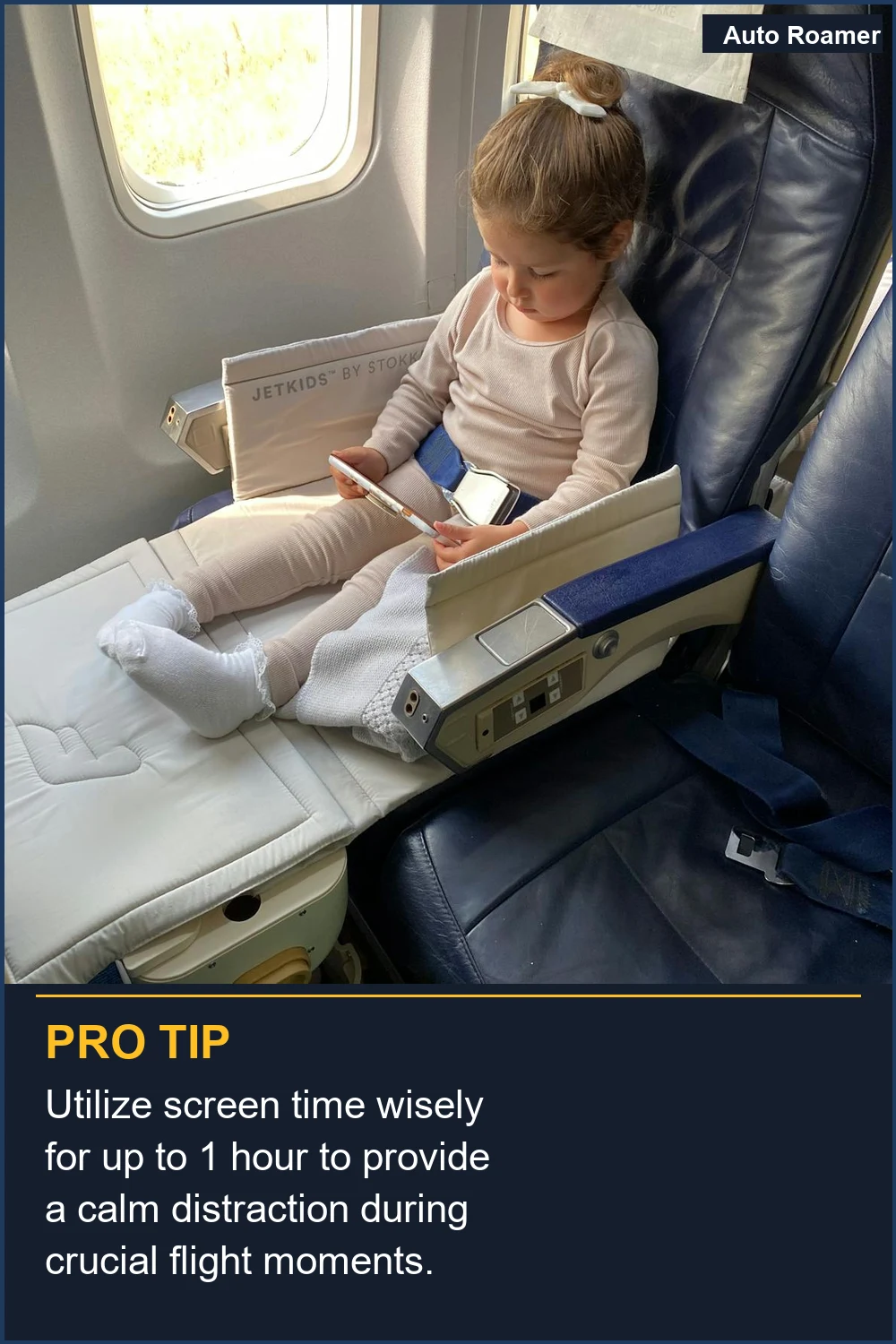 Utilize screen time wisely for up to 1 hour to provide a calm distraction during crucial flight moments.