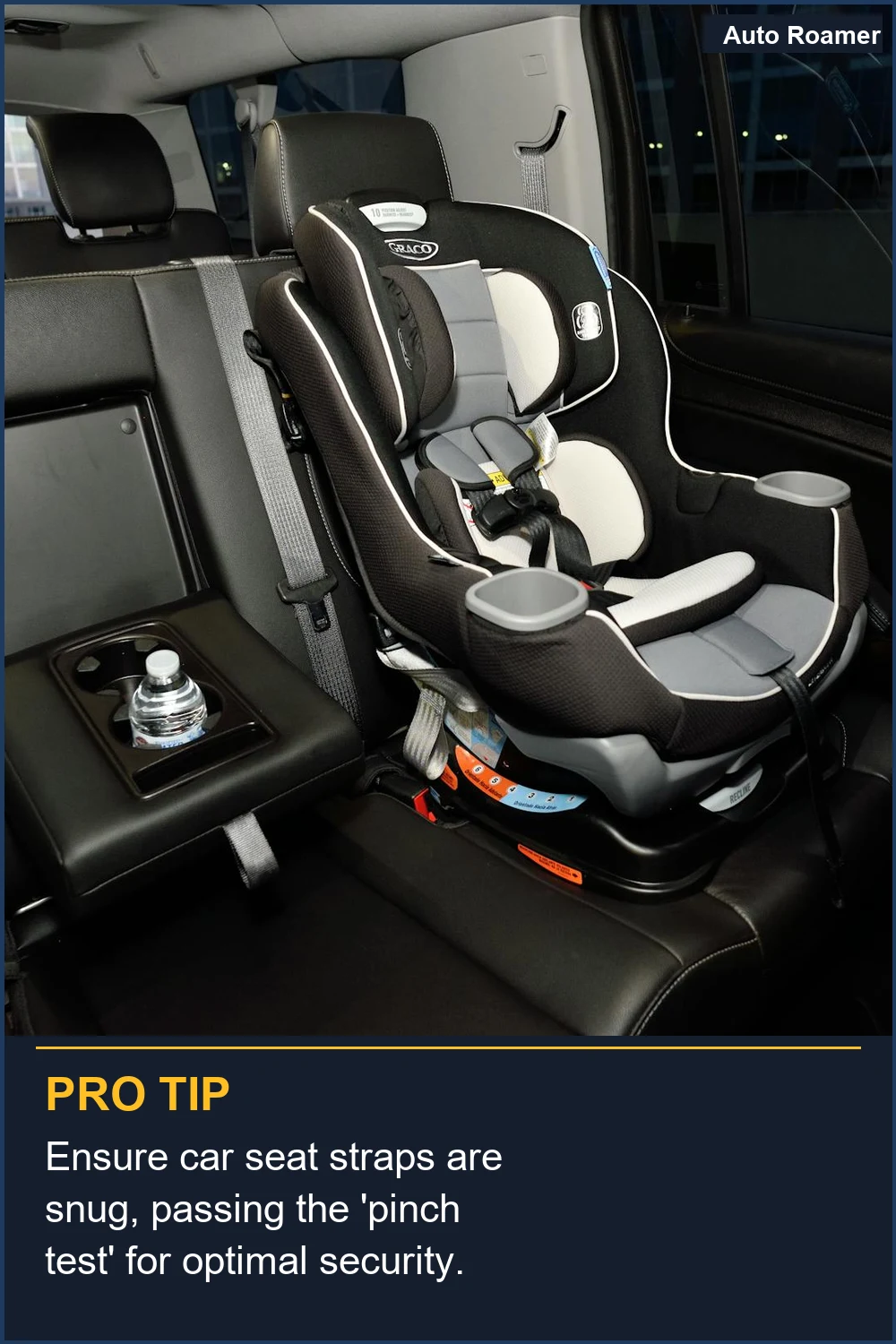 Ensure car seat straps are snug, passing the 'pinch test' for optimal security.