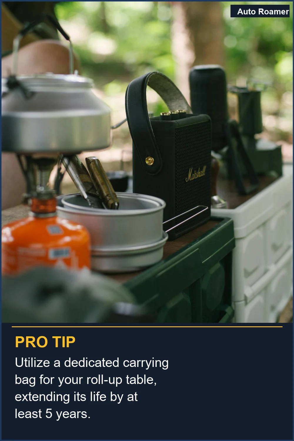Utilize a dedicated carrying bag for your roll-up table, extending its life by at least 5 years.