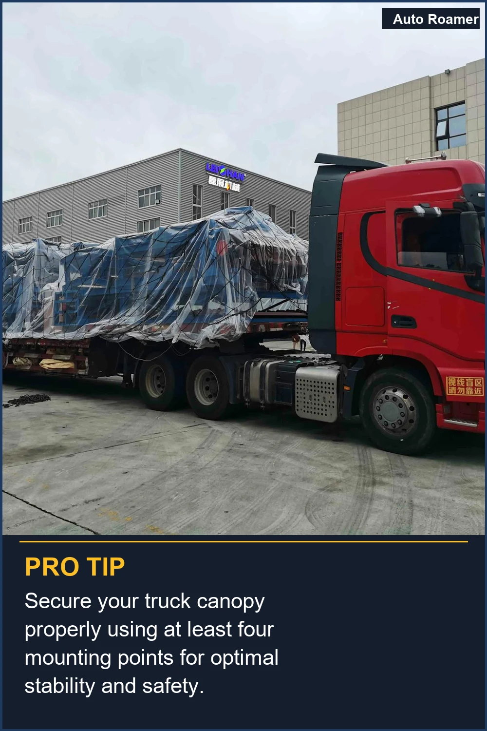 Secure your truck canopy properly using at least four mounting points for optimal stability and safety.