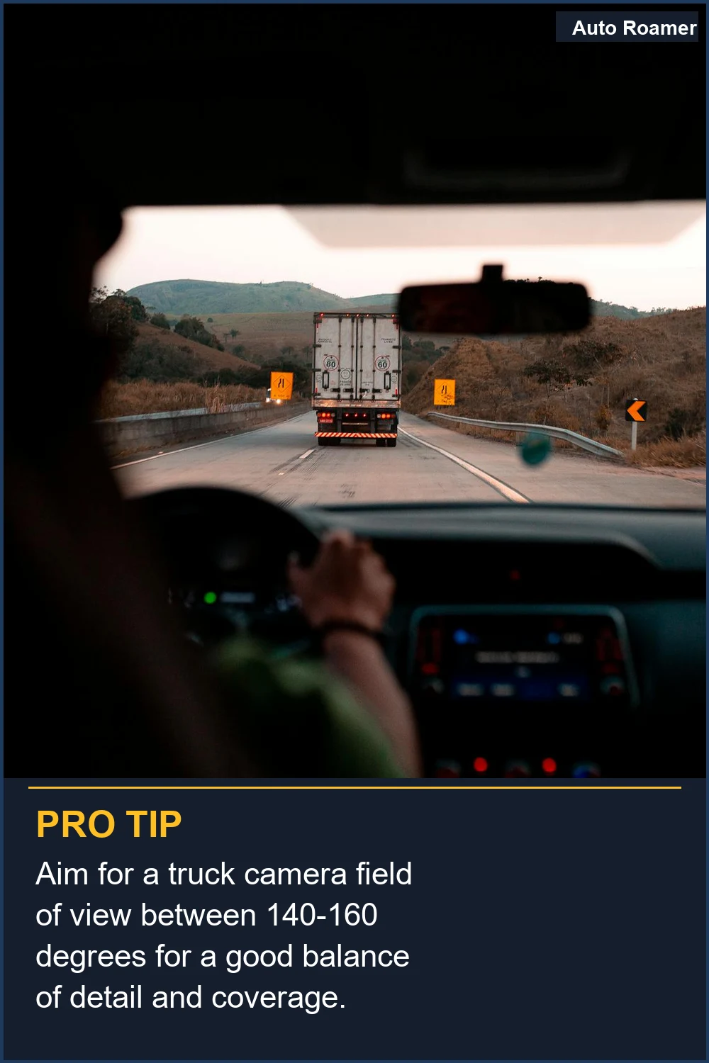Aim for a truck camera field of view between 140-160 degrees for a good balance of detail and coverage.