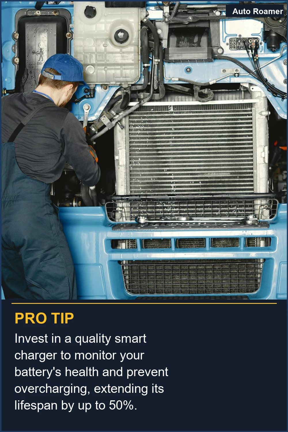 Invest in a quality smart charger to monitor your battery's health and prevent overcharging, extending its lifespan by up to 50%.