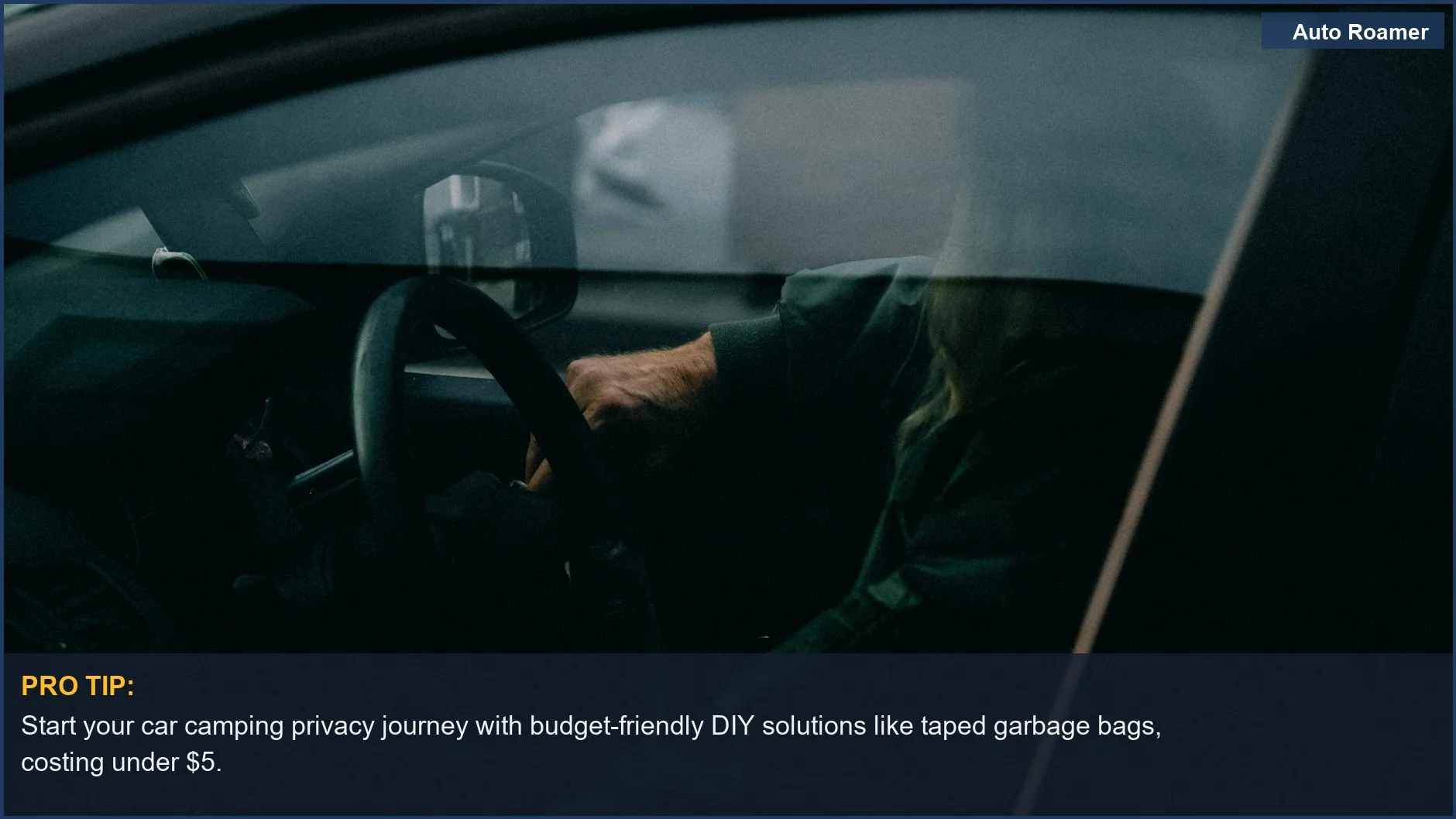 Person sitting in a car with moody lighting, showcasing DIY vehicle privacy options.