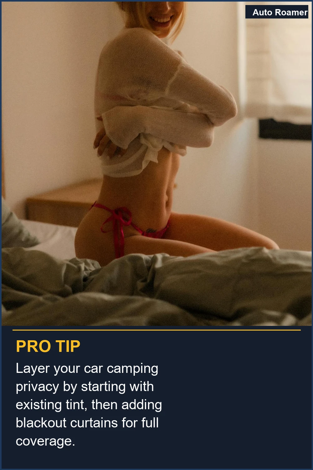 Layer your car camping privacy by starting with existing tint, then adding blackout curtains for full coverage.