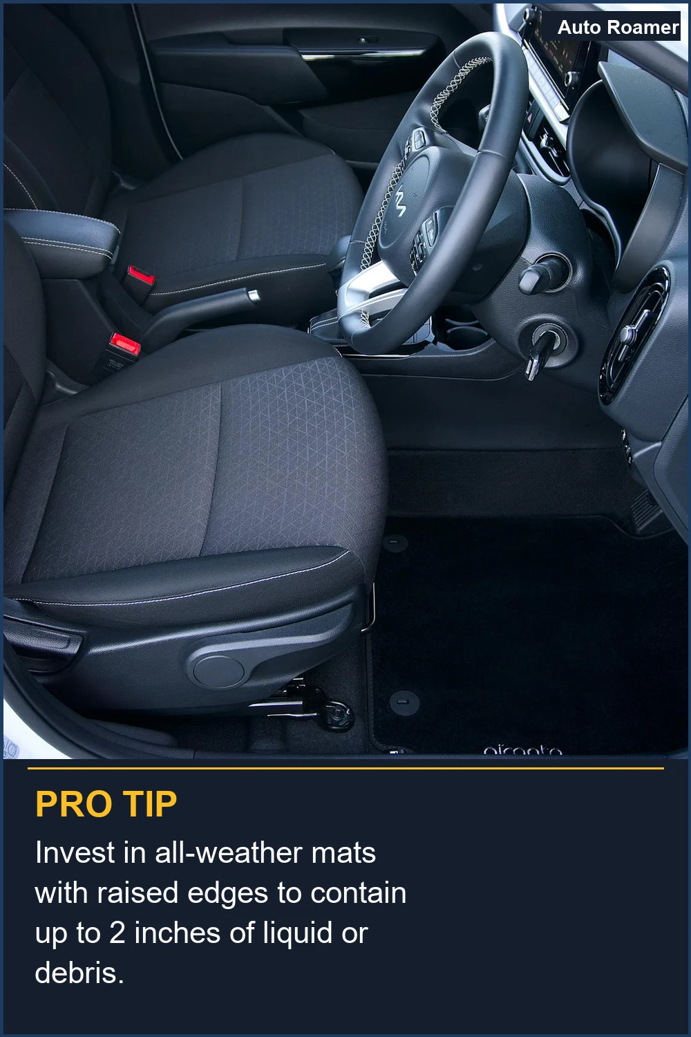 Invest in all-weather mats with raised edges to contain up to 2 inches of liquid or debris.