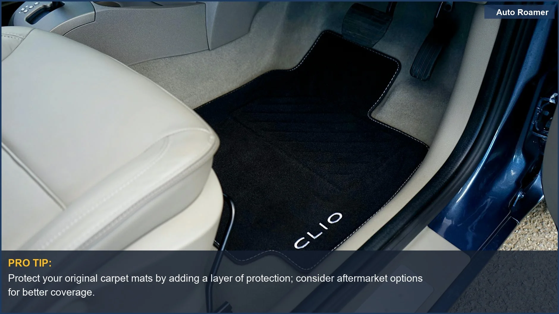 Close-up of custom carpet car floor mats for a Toyota Camry with subtle branding, offering a soft touch.