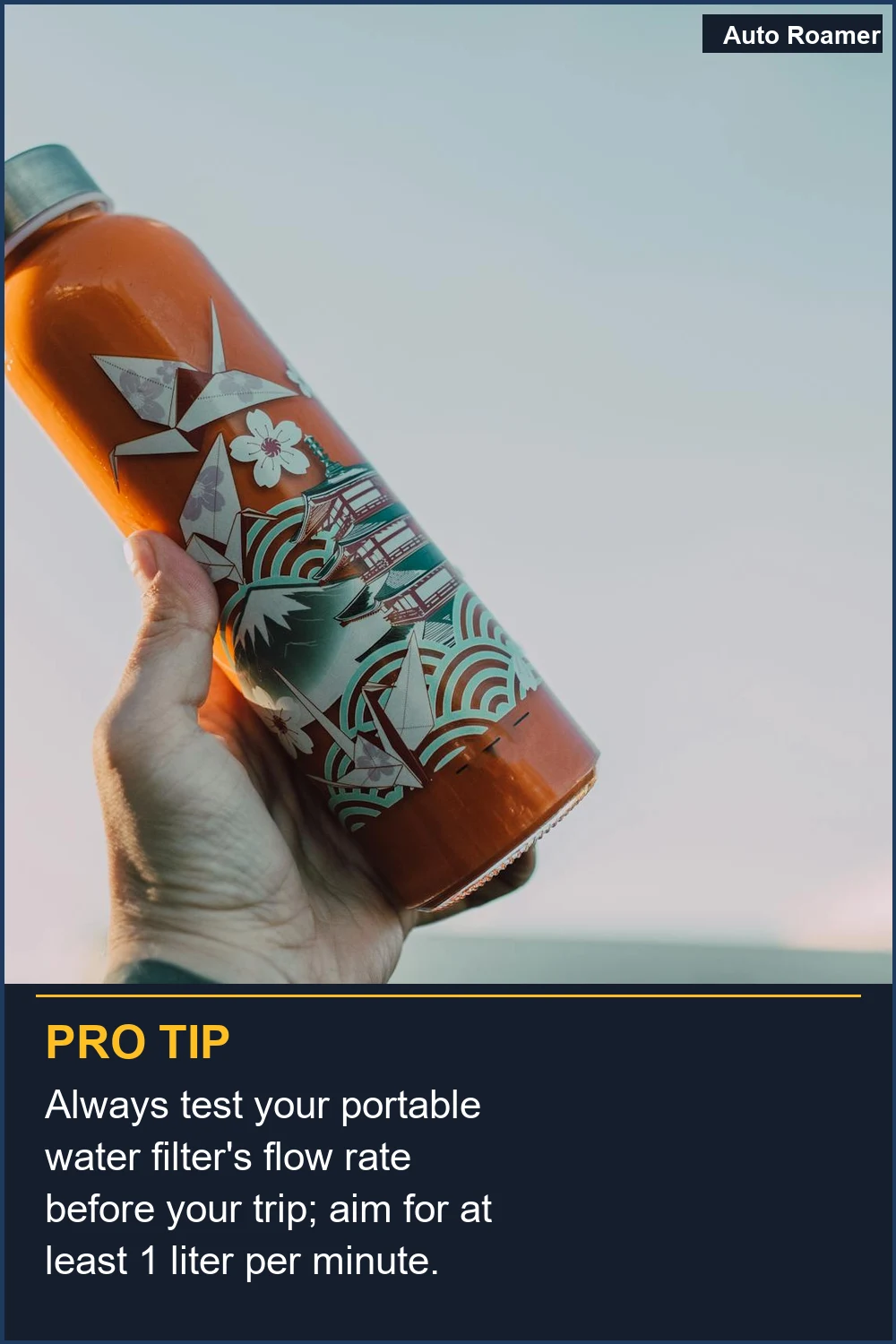 Prueba siempre el caudal de tu filtro de agua portátil antes de tu viaje; apunta a al menos 1 litro por minuto.