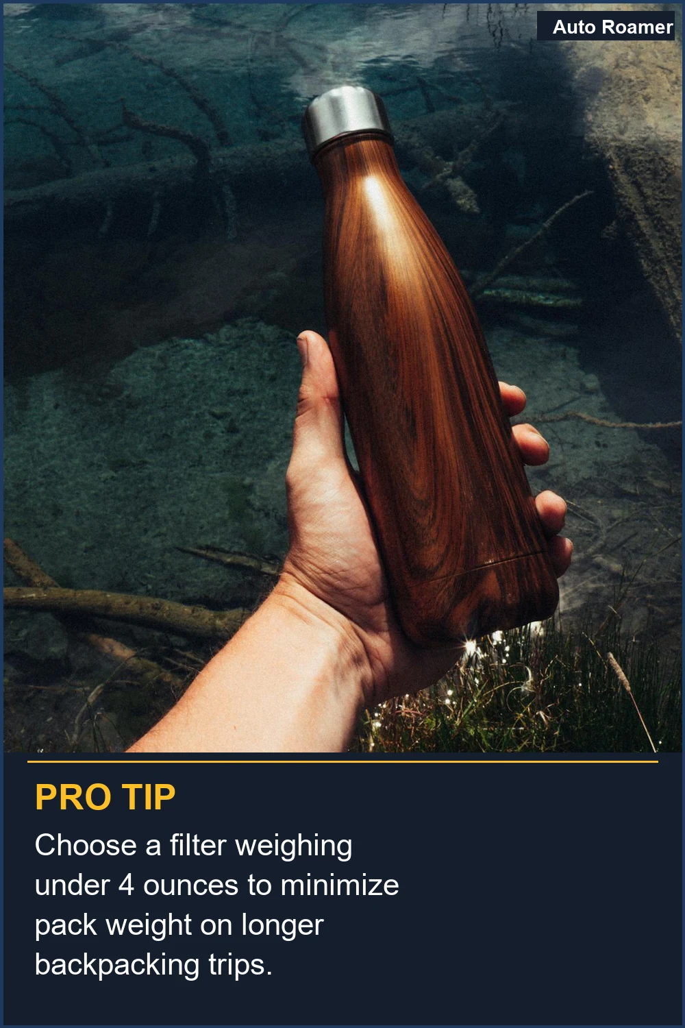 Elige un filtro que pese menos de 4 onzas para minimizar el peso de la mochila en viajes de senderismo más largos.
