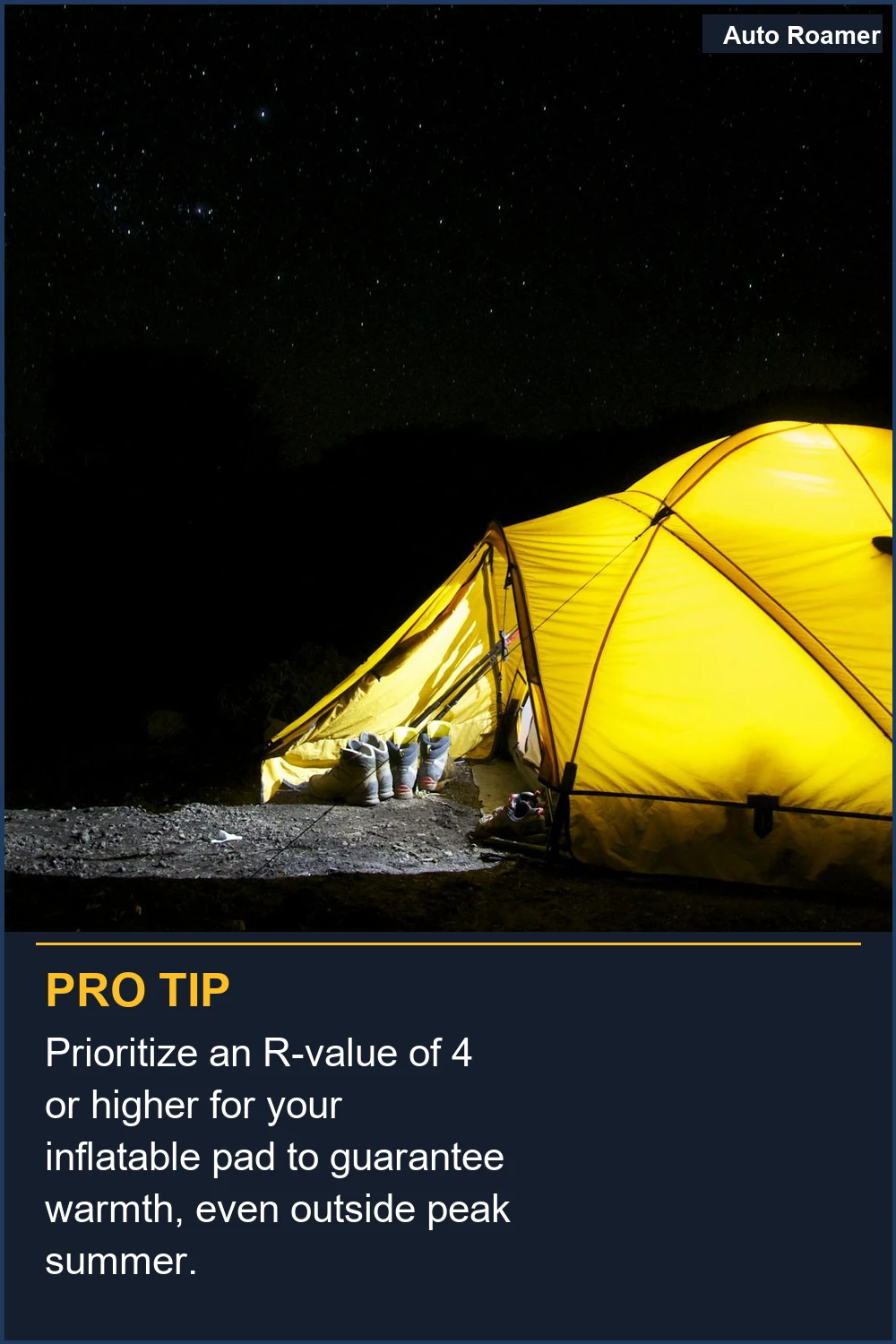 Prioritize an R-value of 4 or higher for your inflatable pad to guarantee warmth, even outside peak summer.