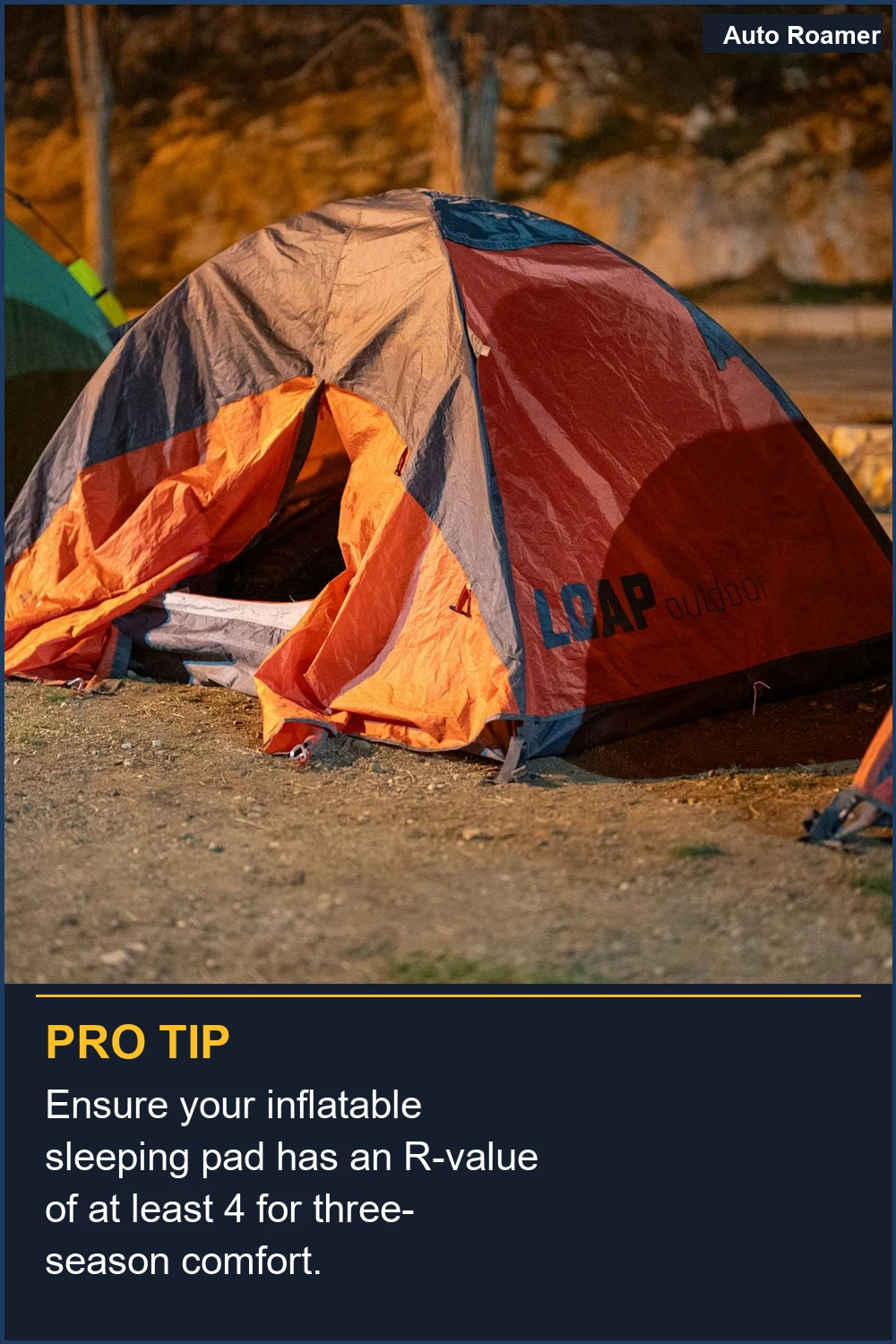 Ensure your inflatable sleeping pad has an R-value of at least 4 for three-season comfort.