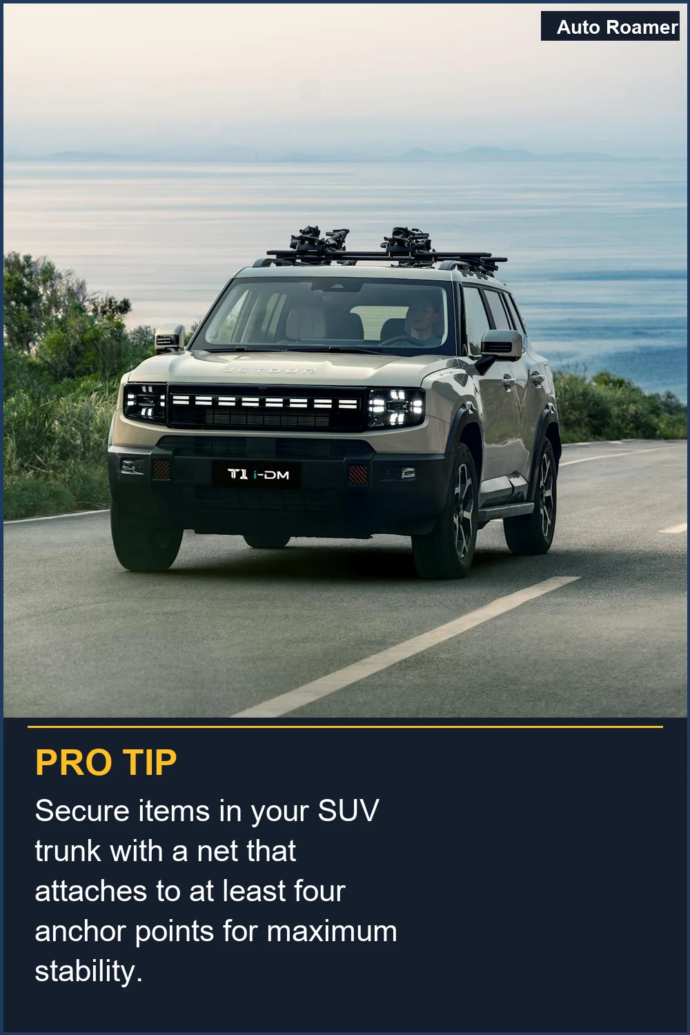 Secure items in your SUV trunk with a net that attaches to at least four anchor points for maximum stability.