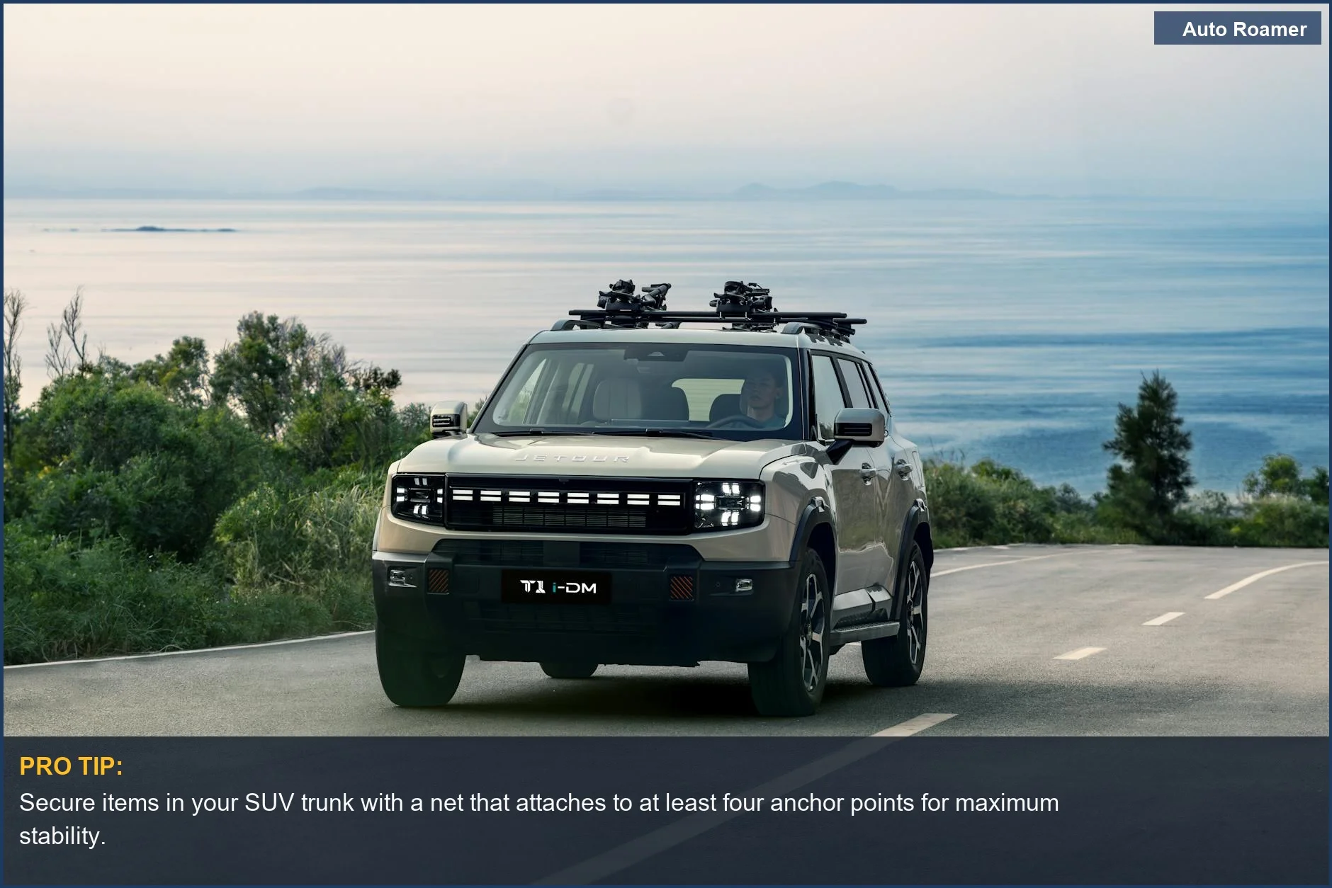 Modern SUV interior with a focus on the cargo area, showcasing the potential for various trunk net styles.