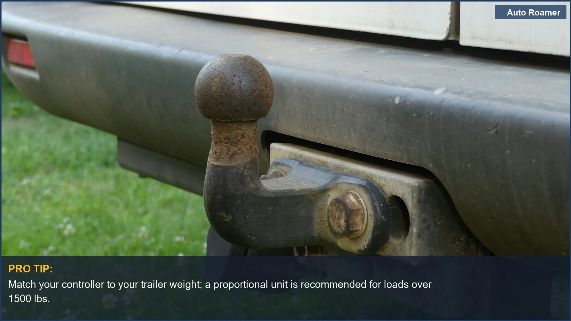 Close-up of a rusty tow hitch, showing the importance of choosing the right trailer brake controller.